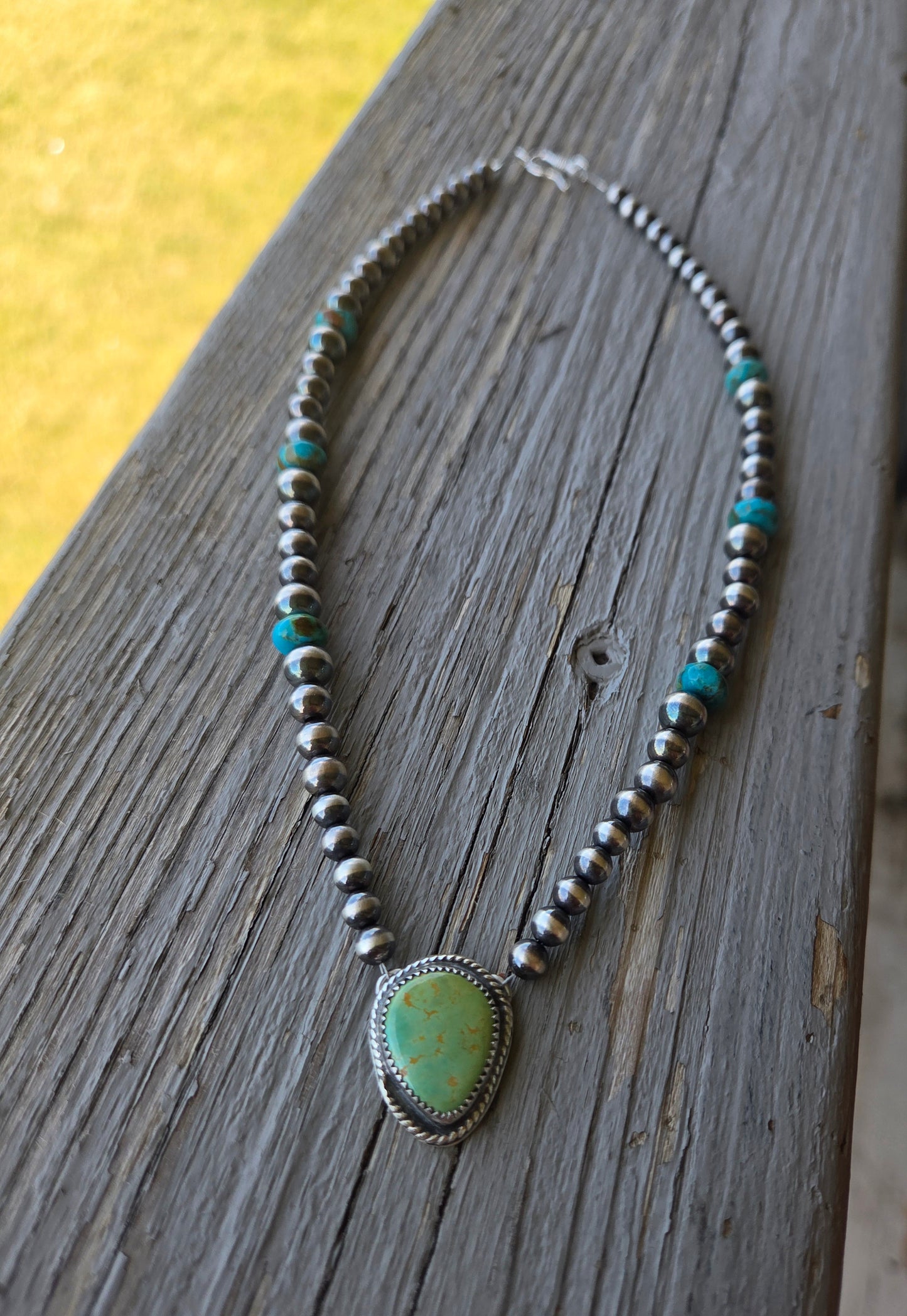 Evans Turquoise • Kingsmen Turquoise • Sterling Silver Navajo Style Pearls 16. 5 inches