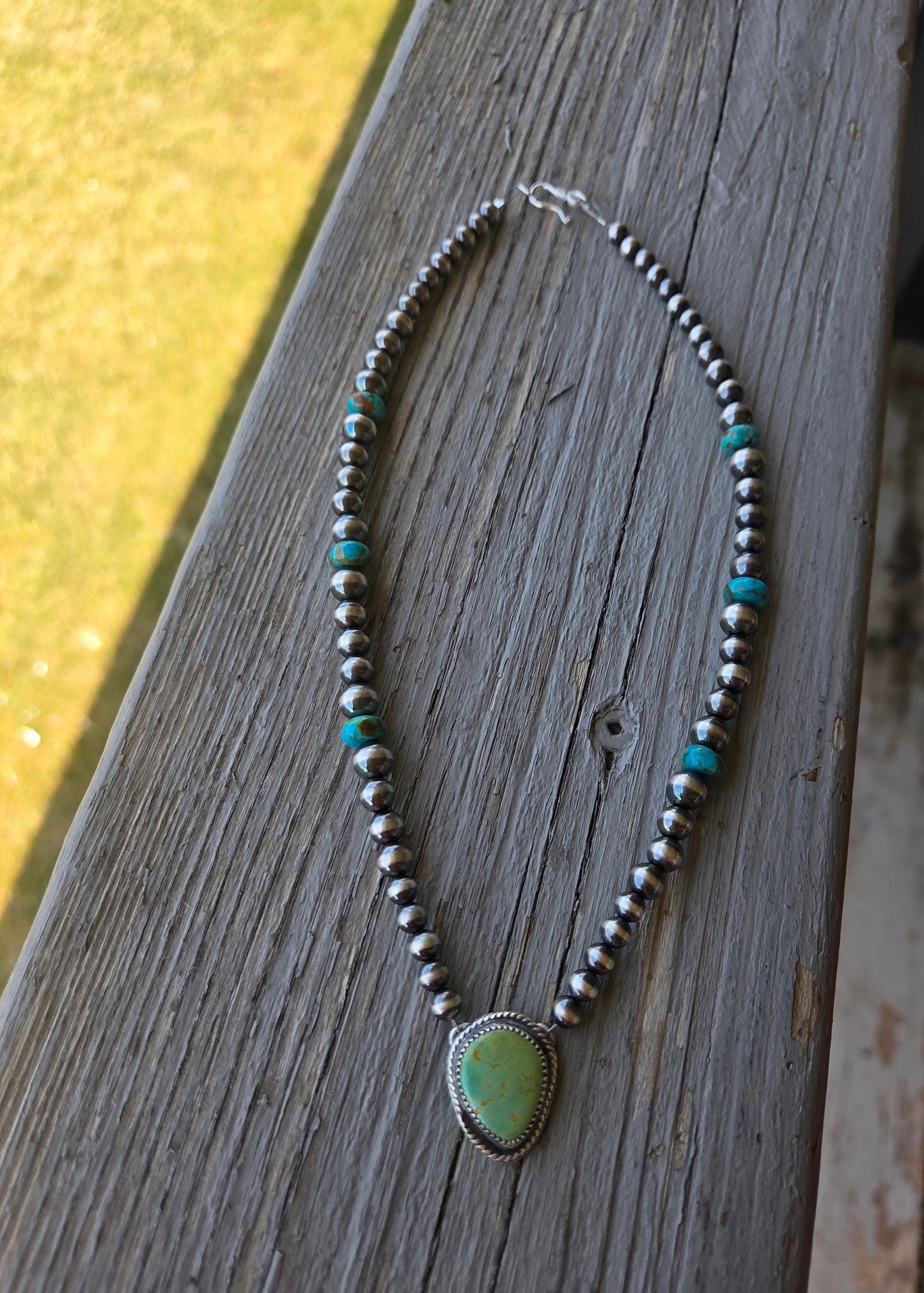 Evans Turquoise • Kingsmen Turquoise • Sterling Silver Navajo Style Pearls 16. 5 inches