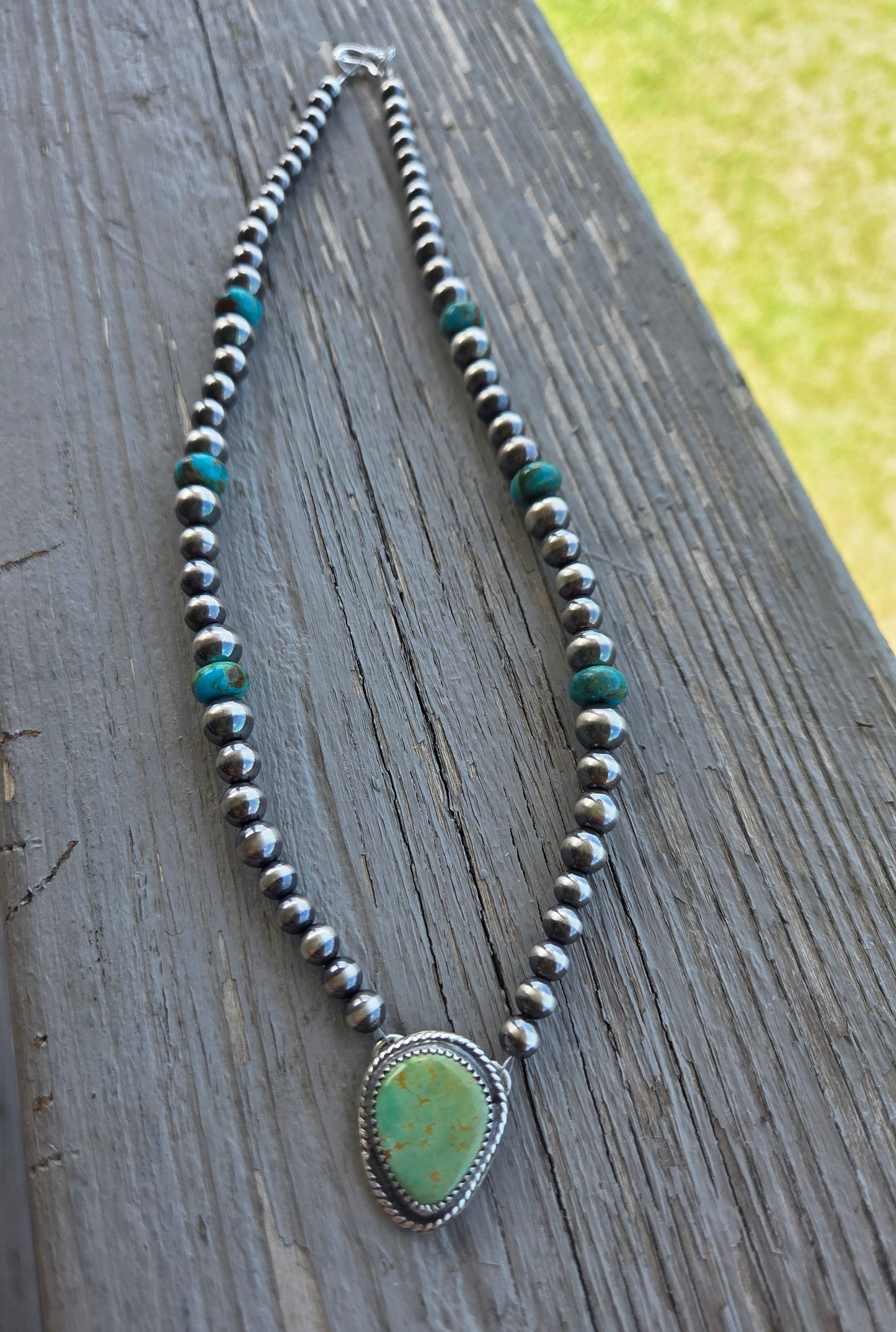 Evans Turquoise • Kingsmen Turquoise • Sterling Silver Navajo Style Pearls 16. 5 inches