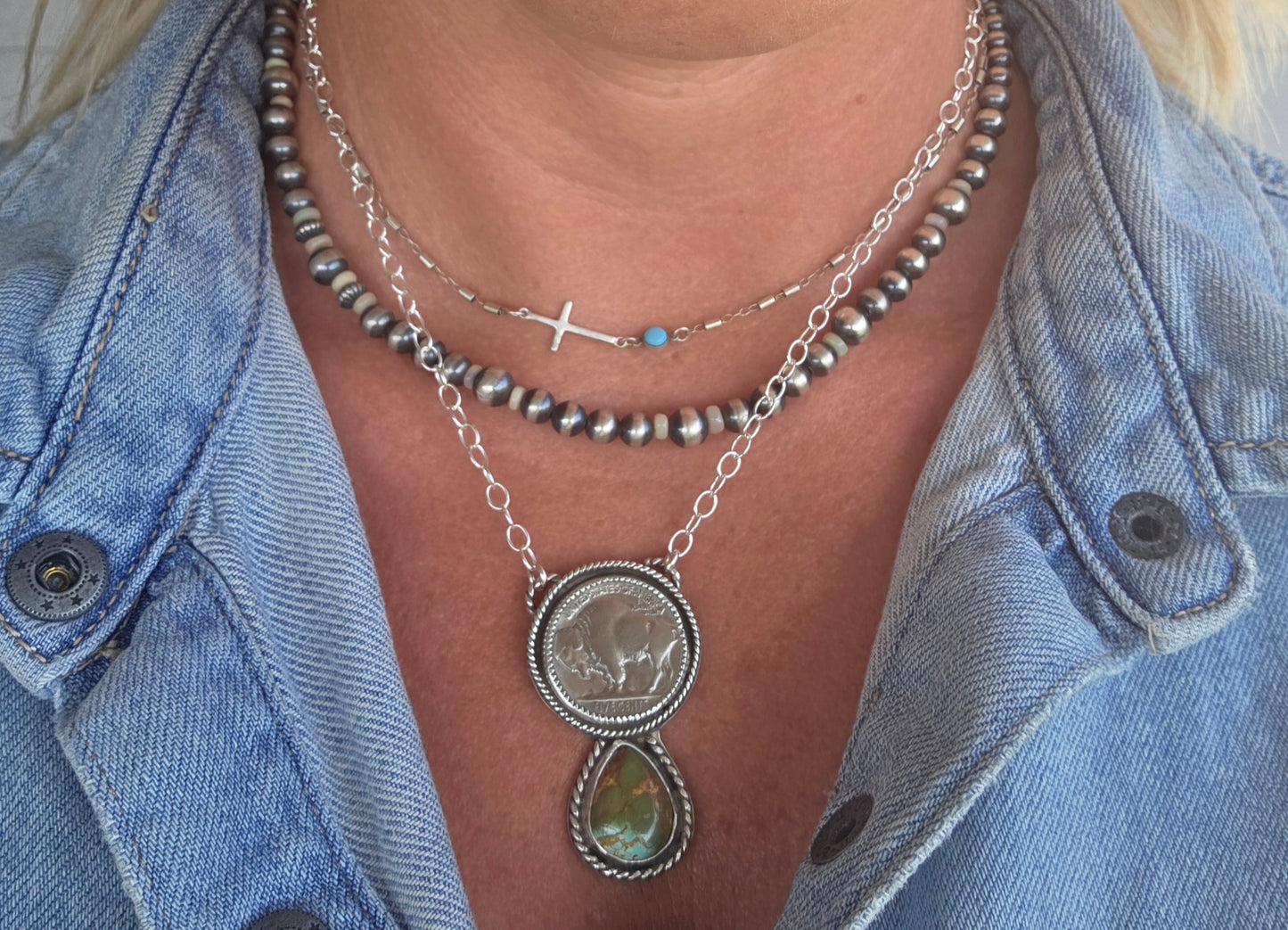 Buffalo Coin and Evans Turquoise 17 inches