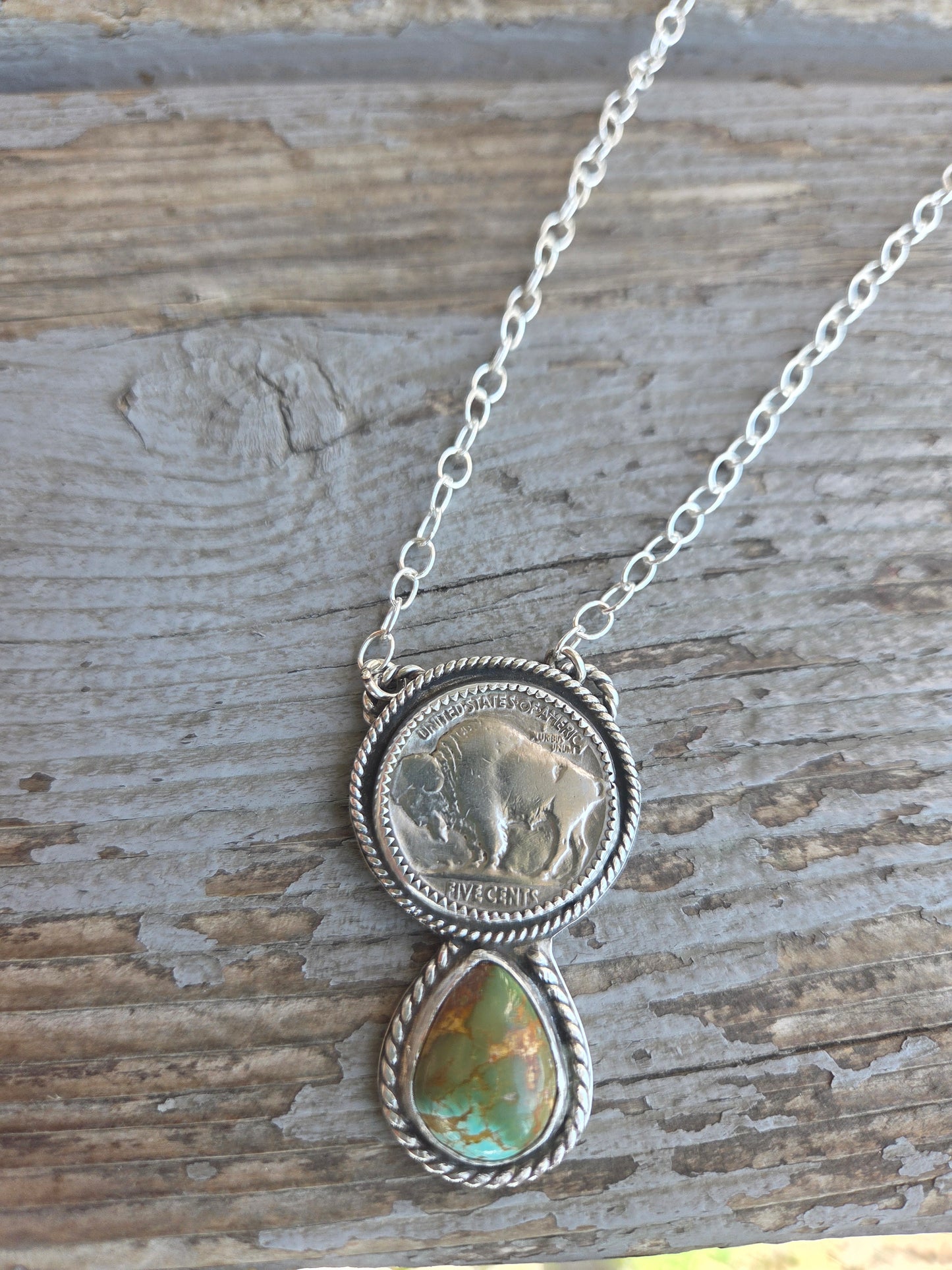 Buffalo Coin and Evans Turquoise 17 inches