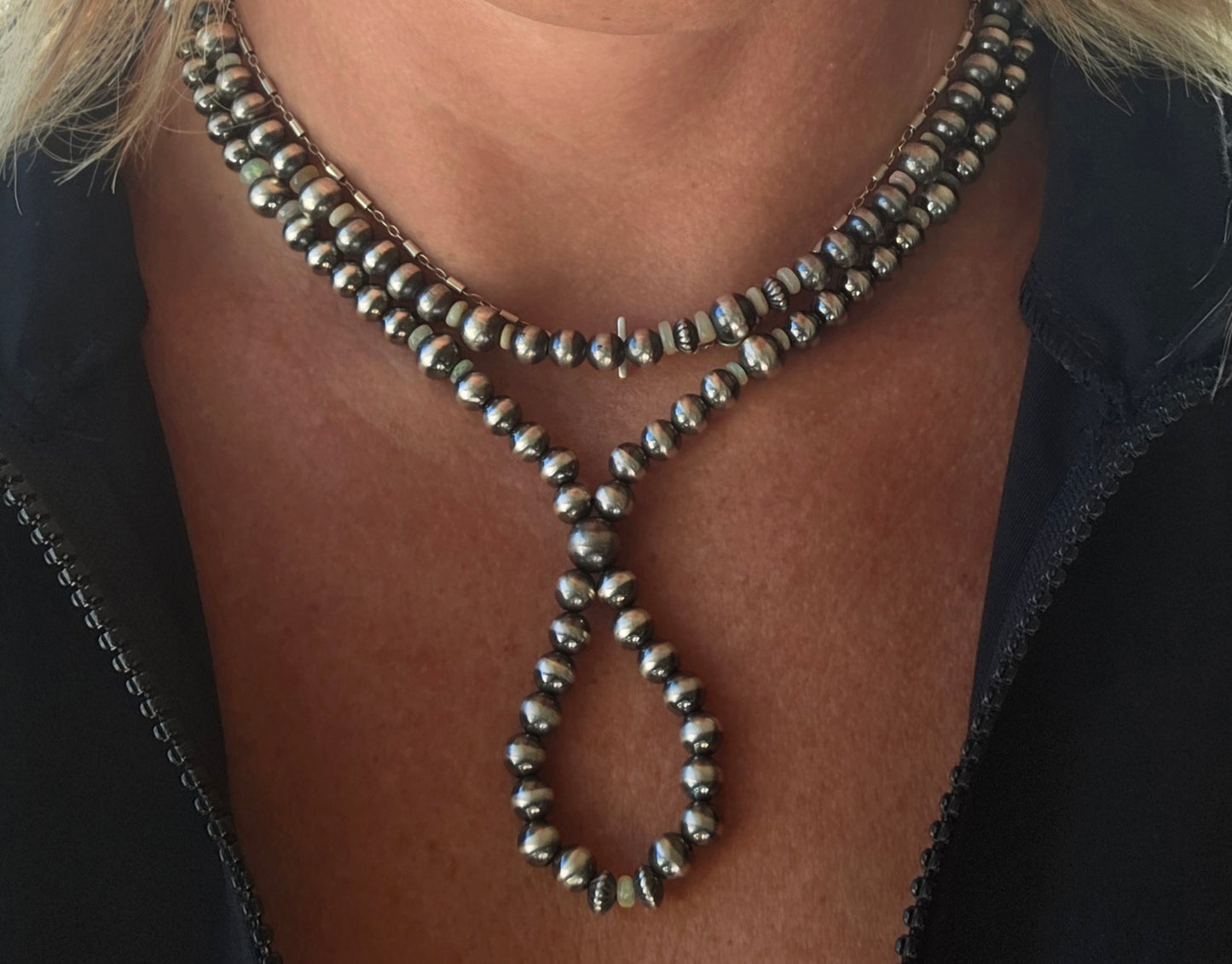 Sterling Silver Navajo Style Pearls • Ethiopian Opal. 17 inches