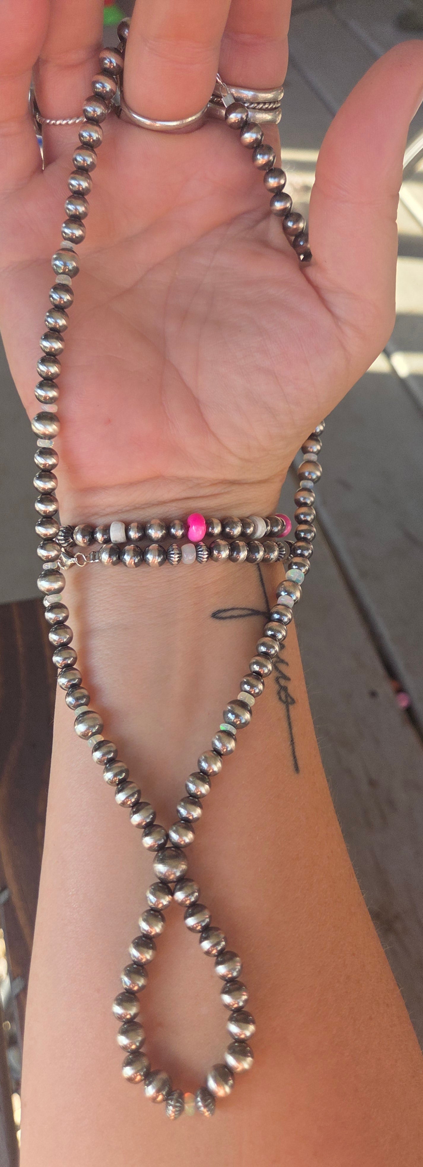 Sterling Silver Navajo Style Pearls • Ethiopian Opal. 17 inches
