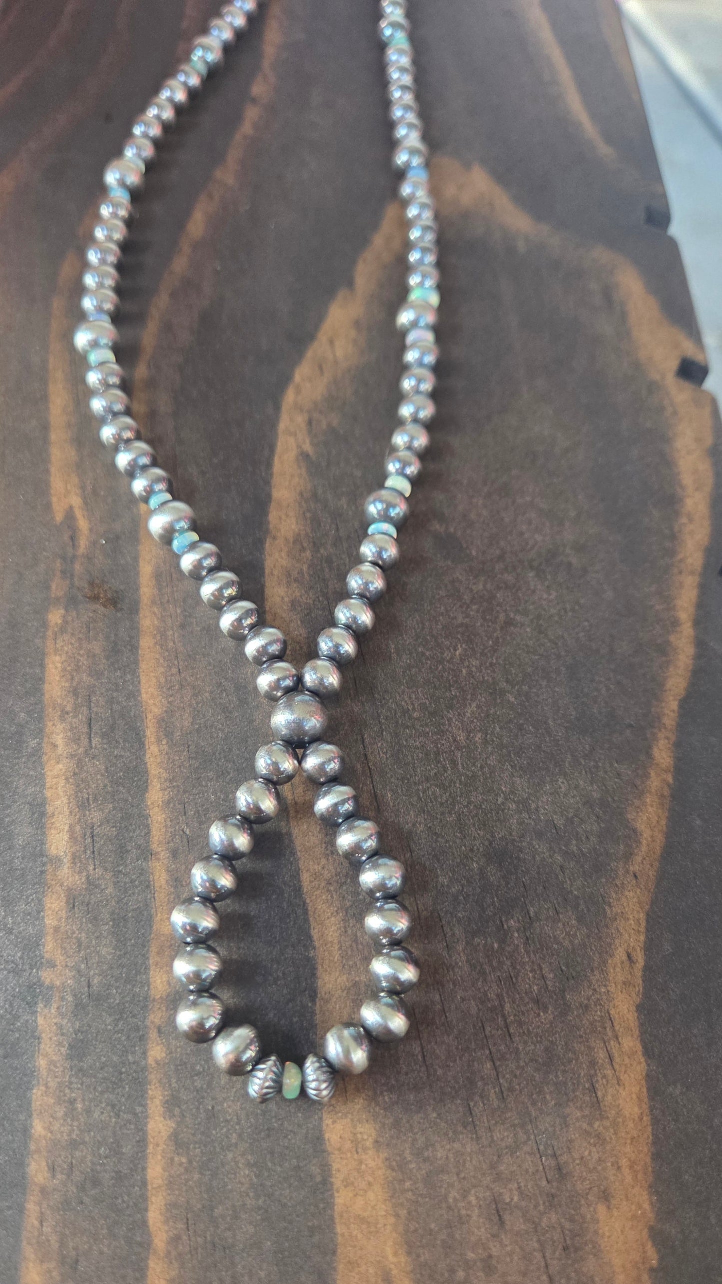 Sterling Silver Navajo Style Pearls • Ethiopian Opal. 17 inches
