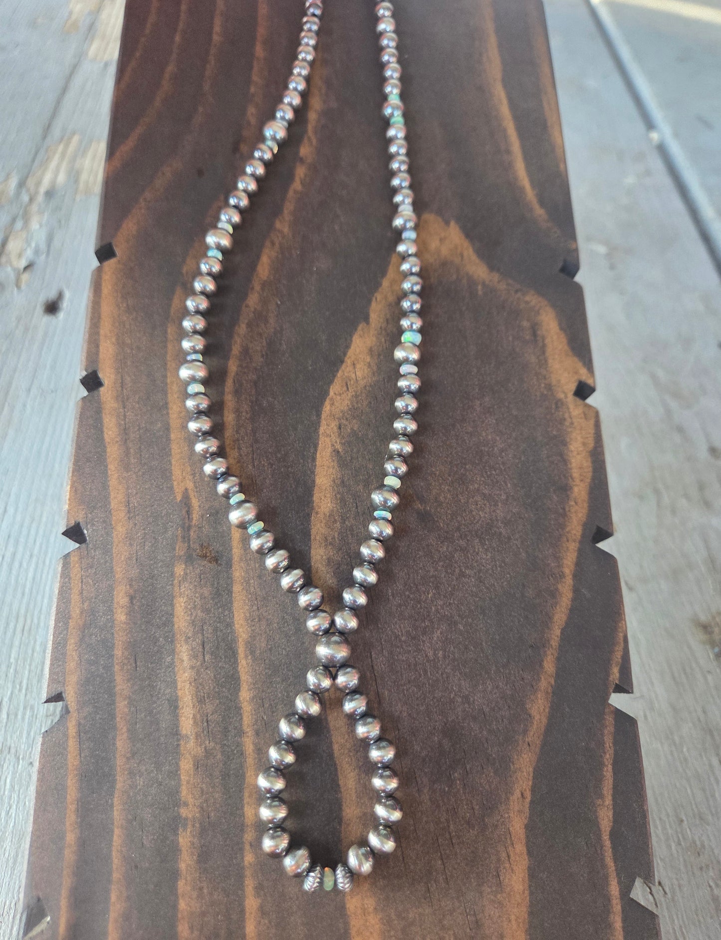 Sterling Silver Navajo Style Pearls • Ethiopian Opal. 17 inches