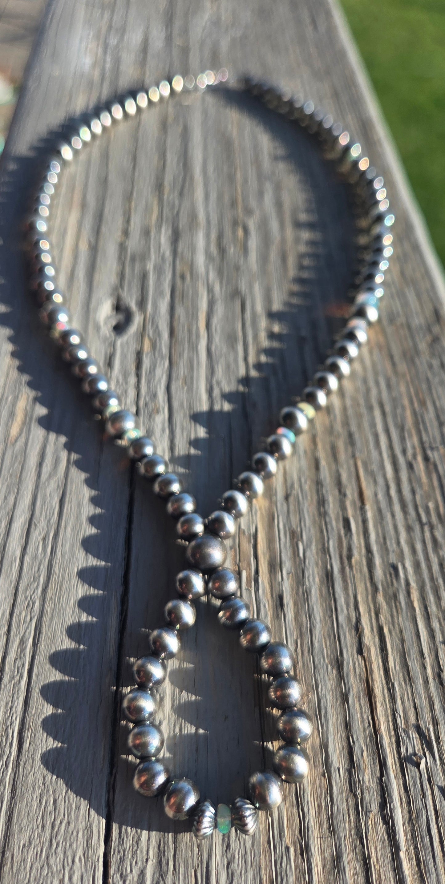 Sterling Silver Navajo Style Pearls • Ethiopian Opal. 17 inches