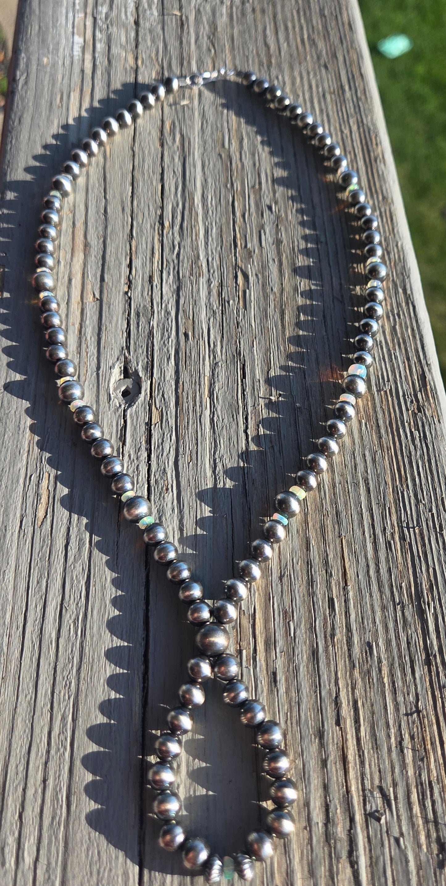 Sterling Silver Navajo Style Pearls • Ethiopian Opal. 17 inches