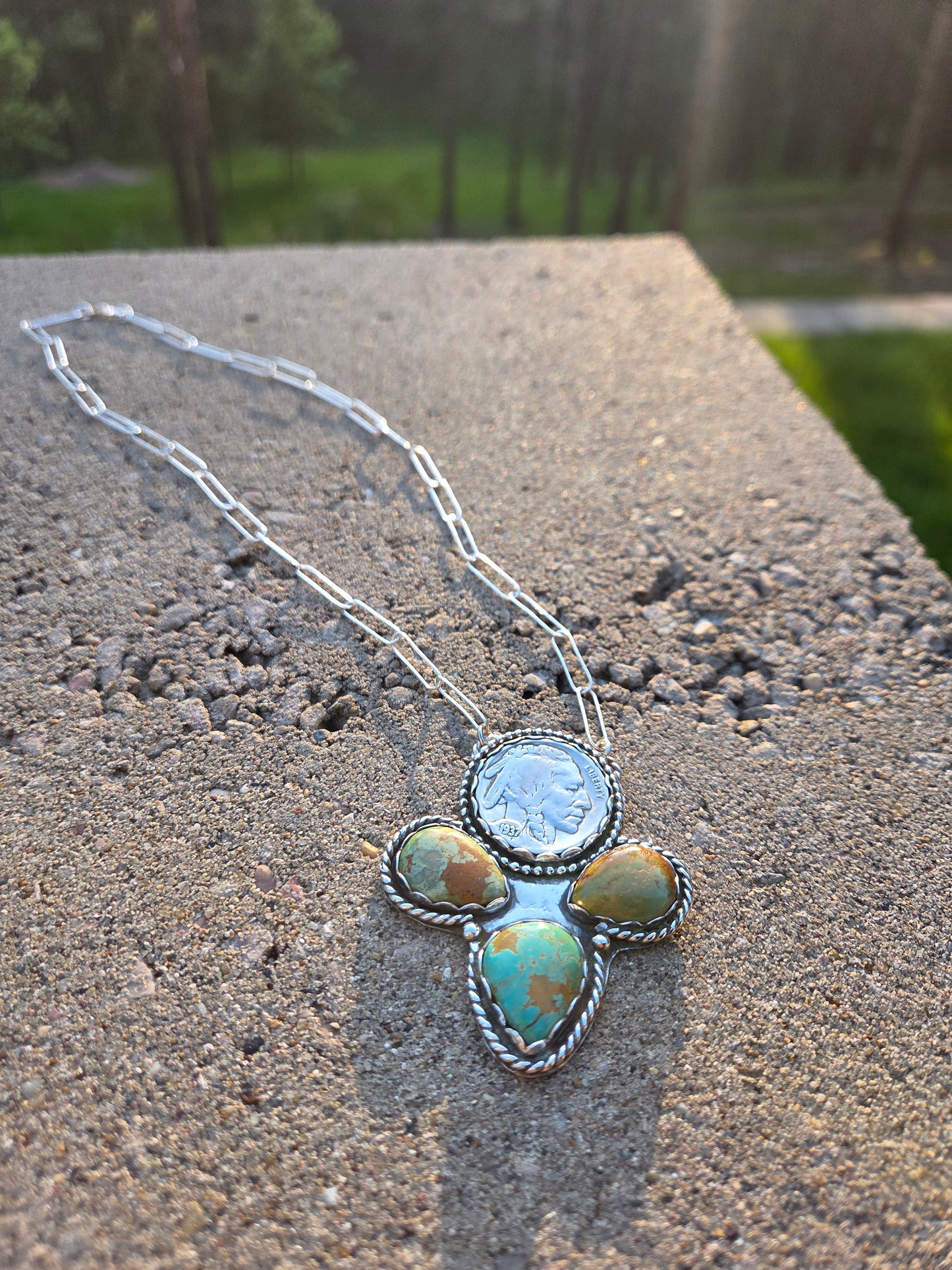 Native Coin and Evans Turquoise 18 inches