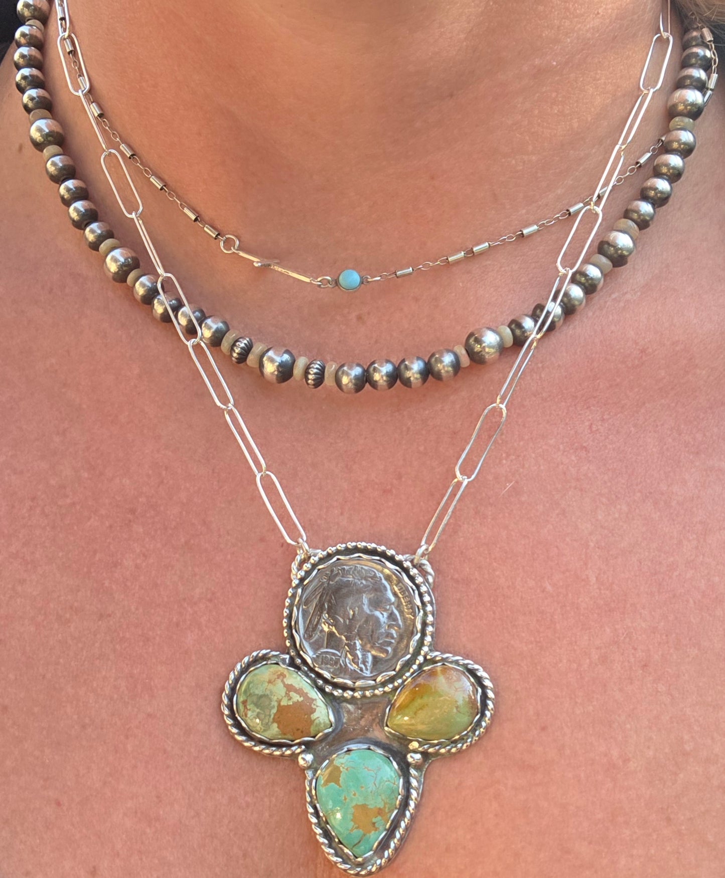 Native Coin and Evans Turquoise 18 inches