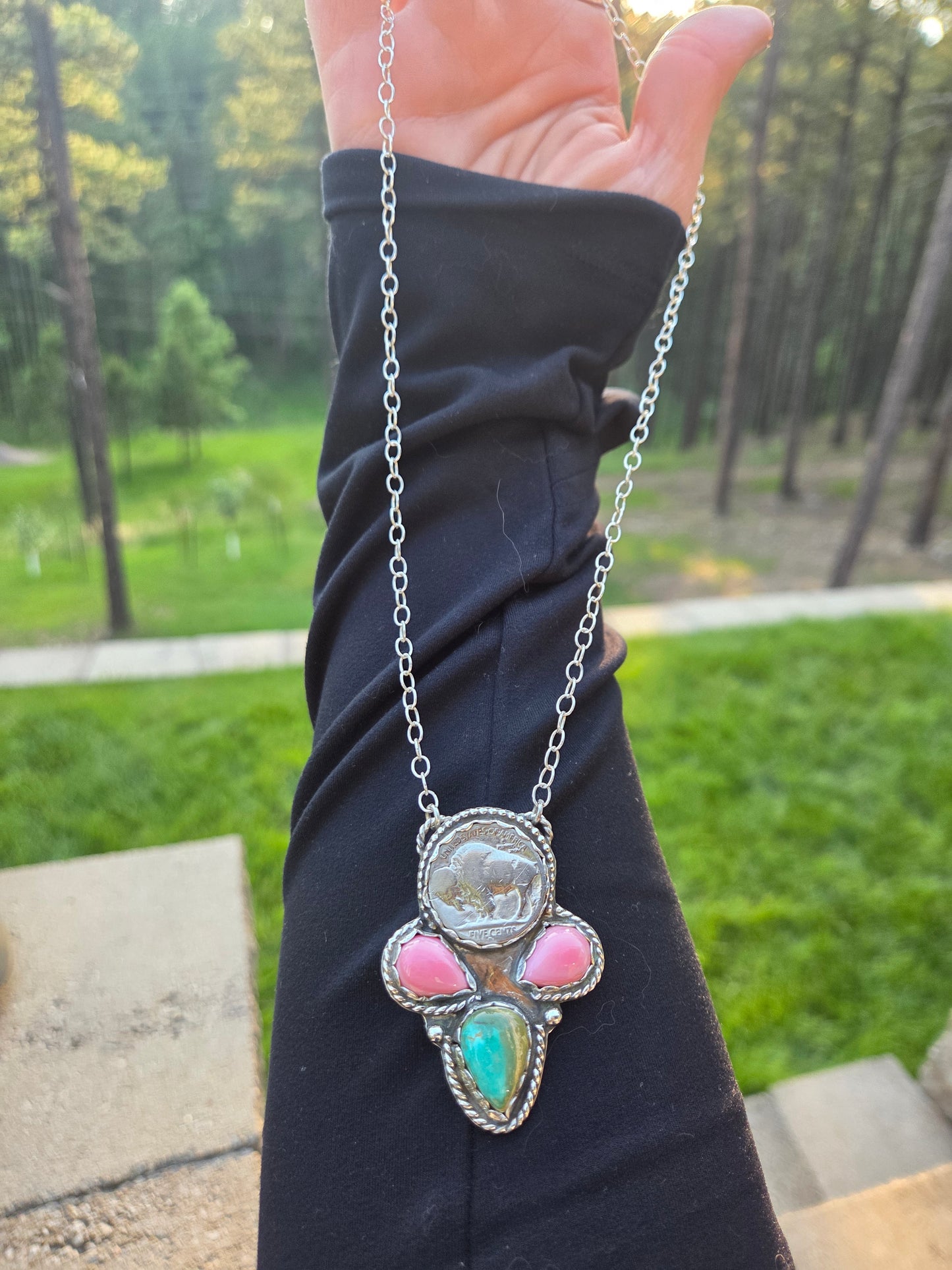 Buffalo Coin • Evans Turquoise•Pink Conch 20 inches