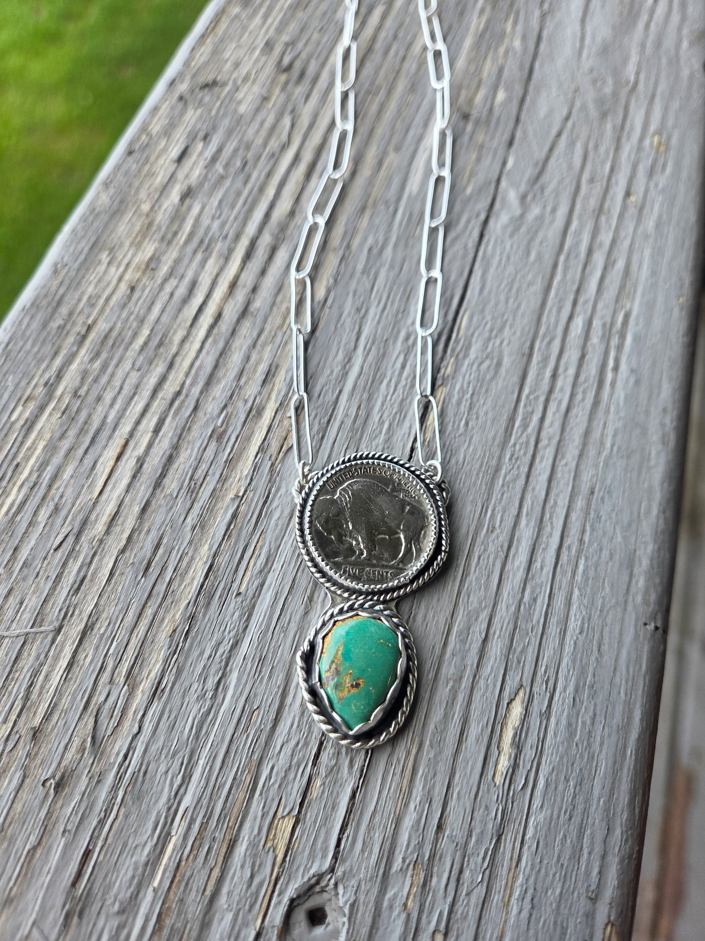 Buffalo Coin and Evans Turquoise 18 inches