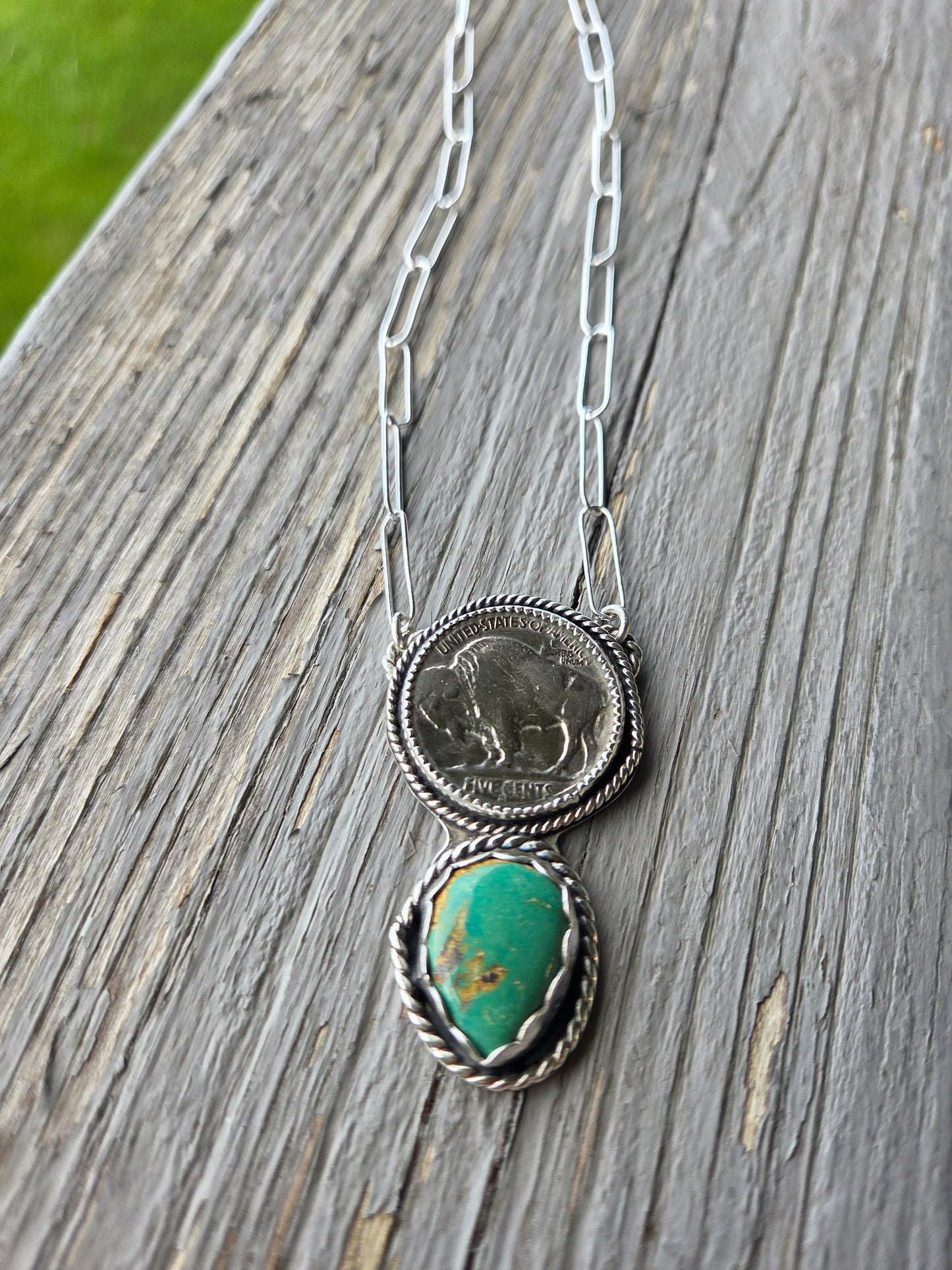 Buffalo Coin and Evans Turquoise 18 inches