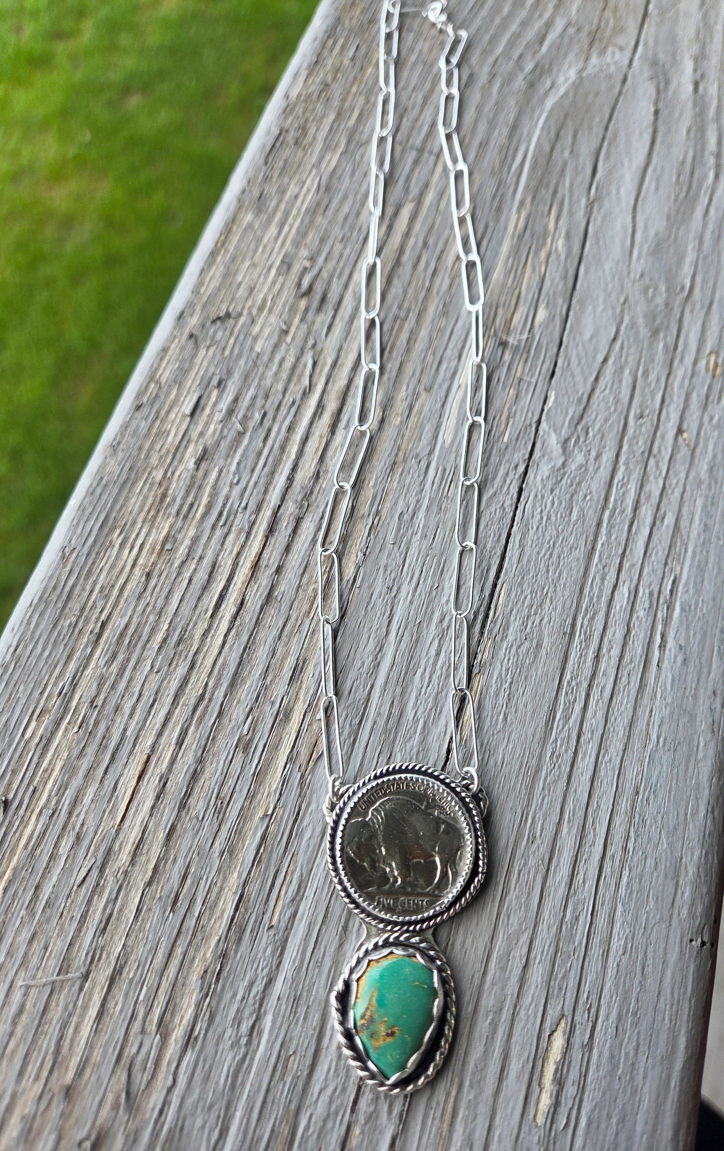 Buffalo Coin and Evans Turquoise 18 inches