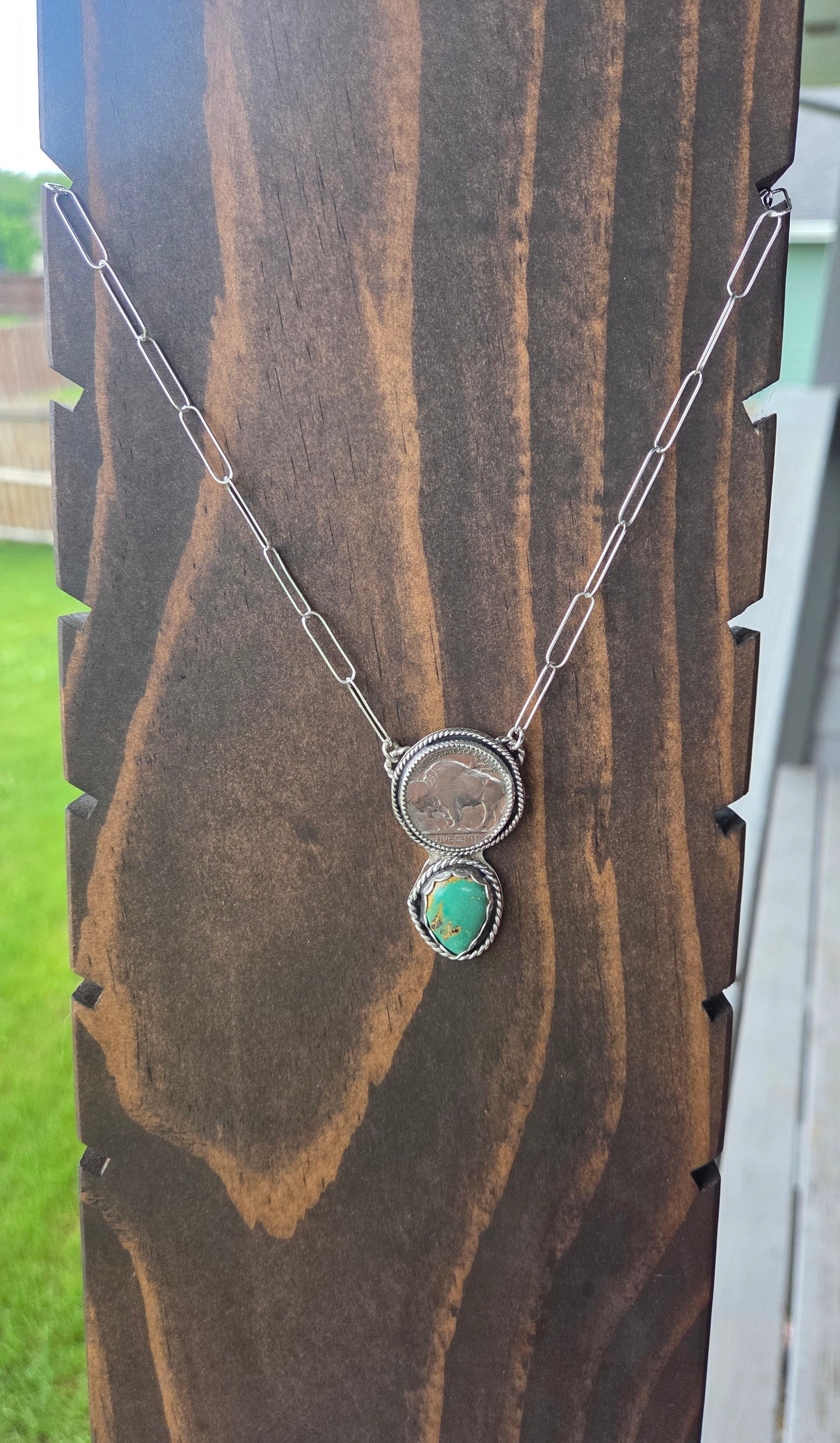 Buffalo Coin and Evans Turquoise 18 inches