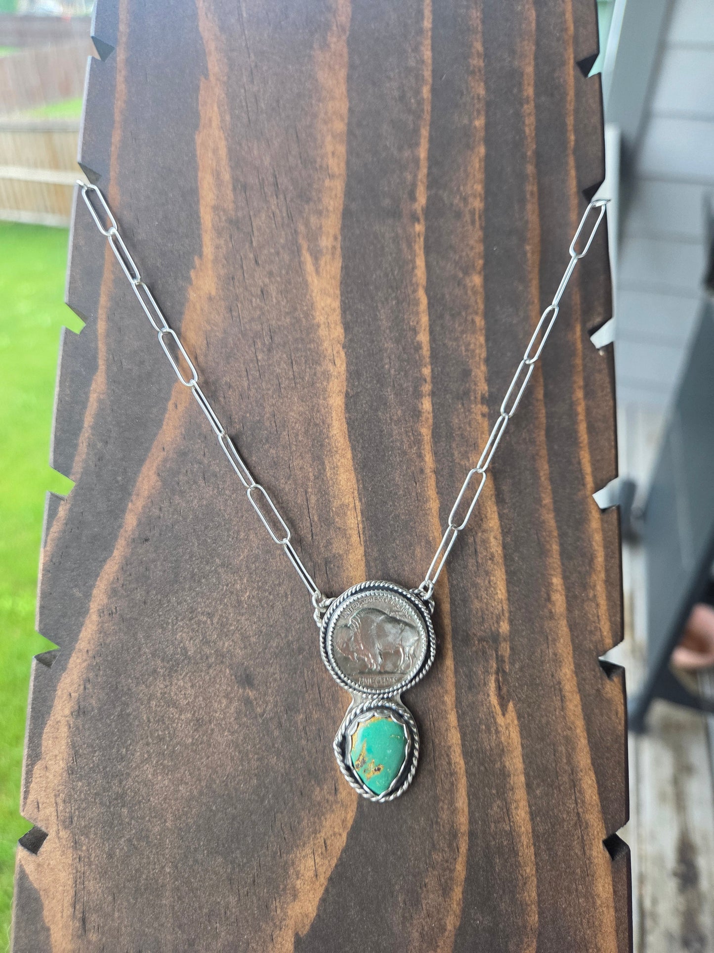 Buffalo Coin and Evans Turquoise 18 inches
