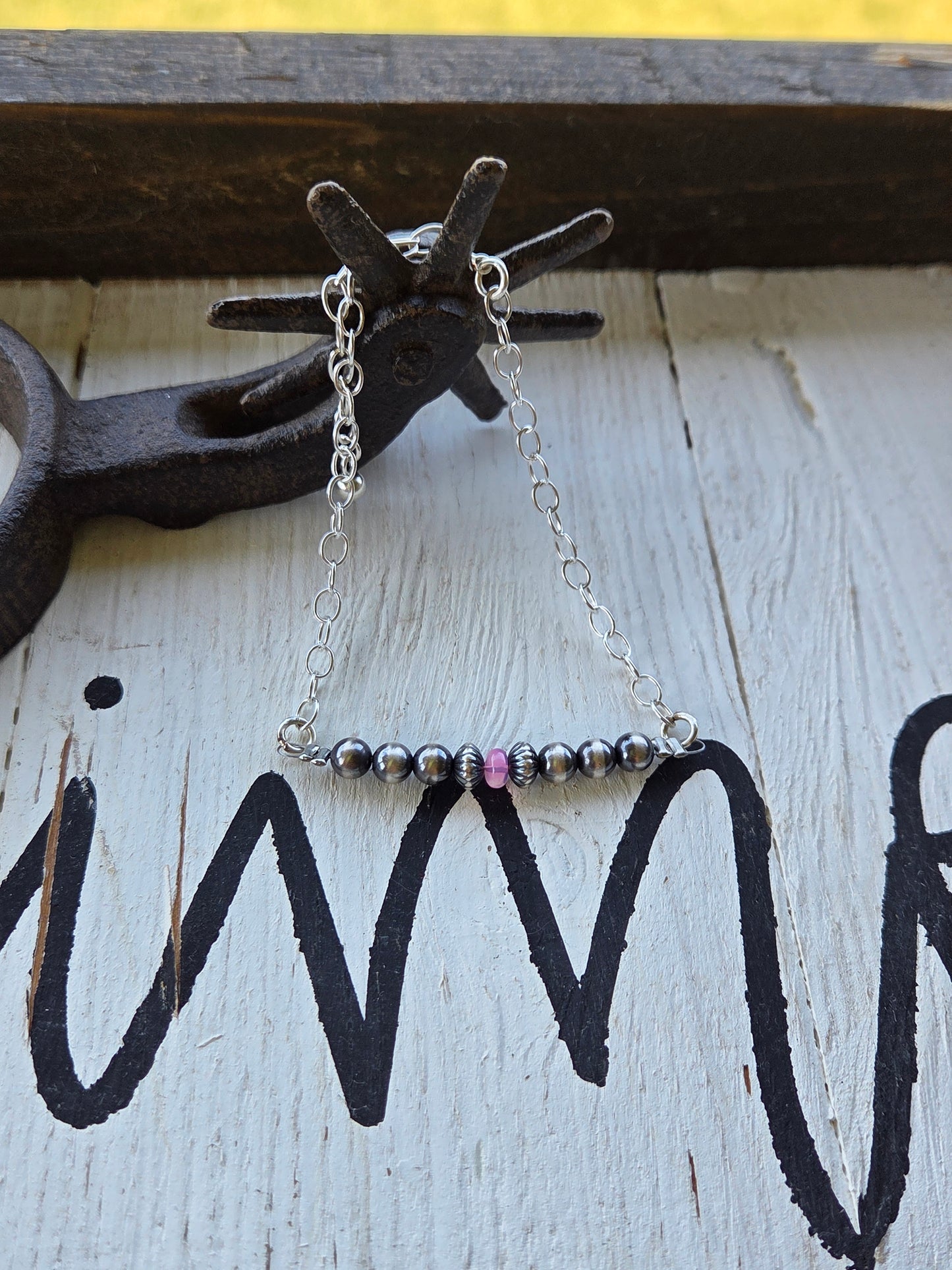 Sterling Silver Navajo Style Pearls • Pink Opal. Sterling Silver Adjustable Chain