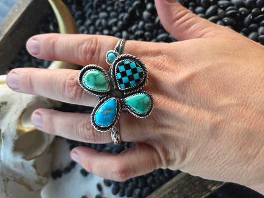 Blue Bird and Emerald Valley Turquoise & Checker Stone Size 8