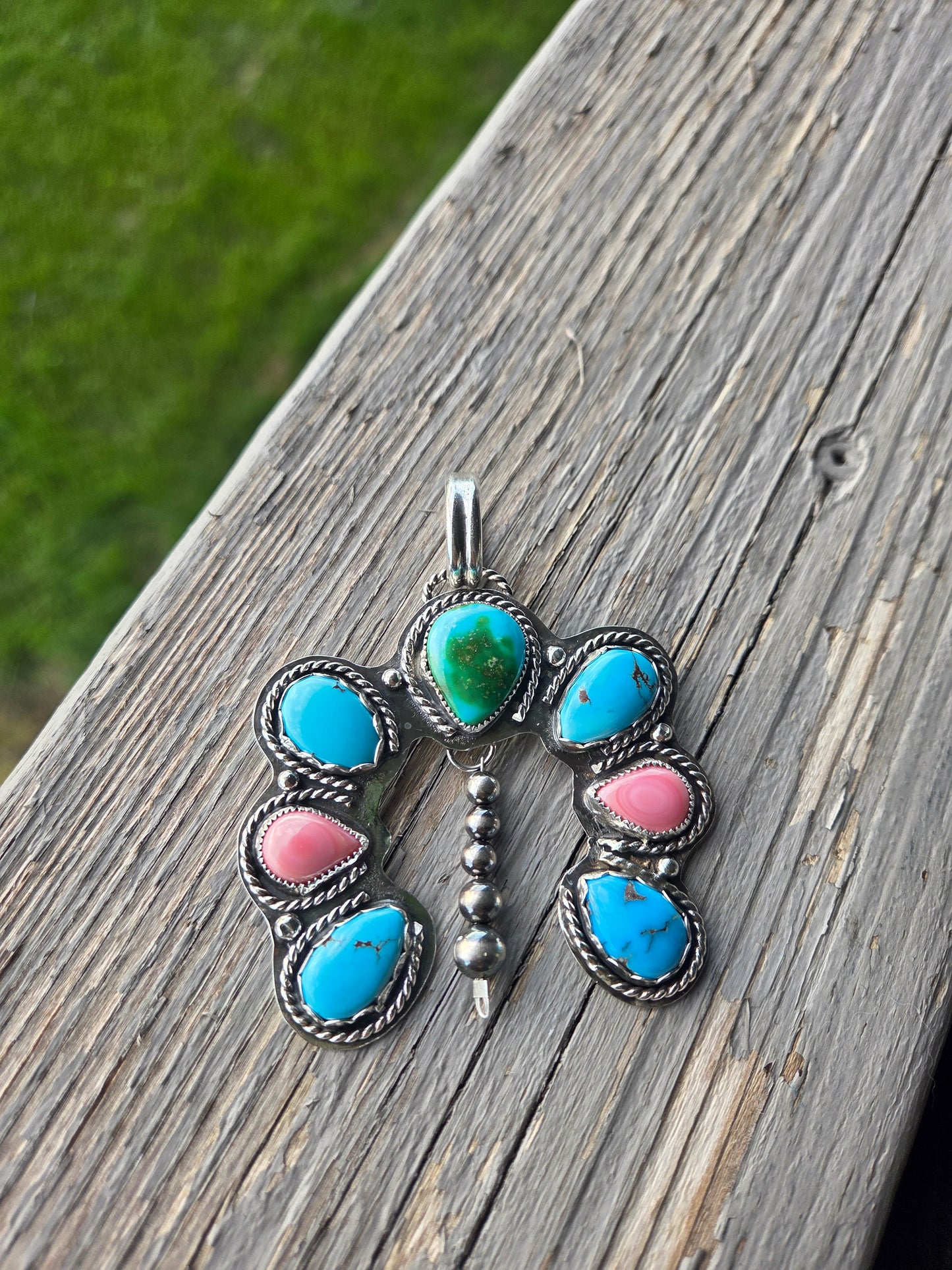 Sonoran & Egyptian Turquoise, Pink Conch Pendant.