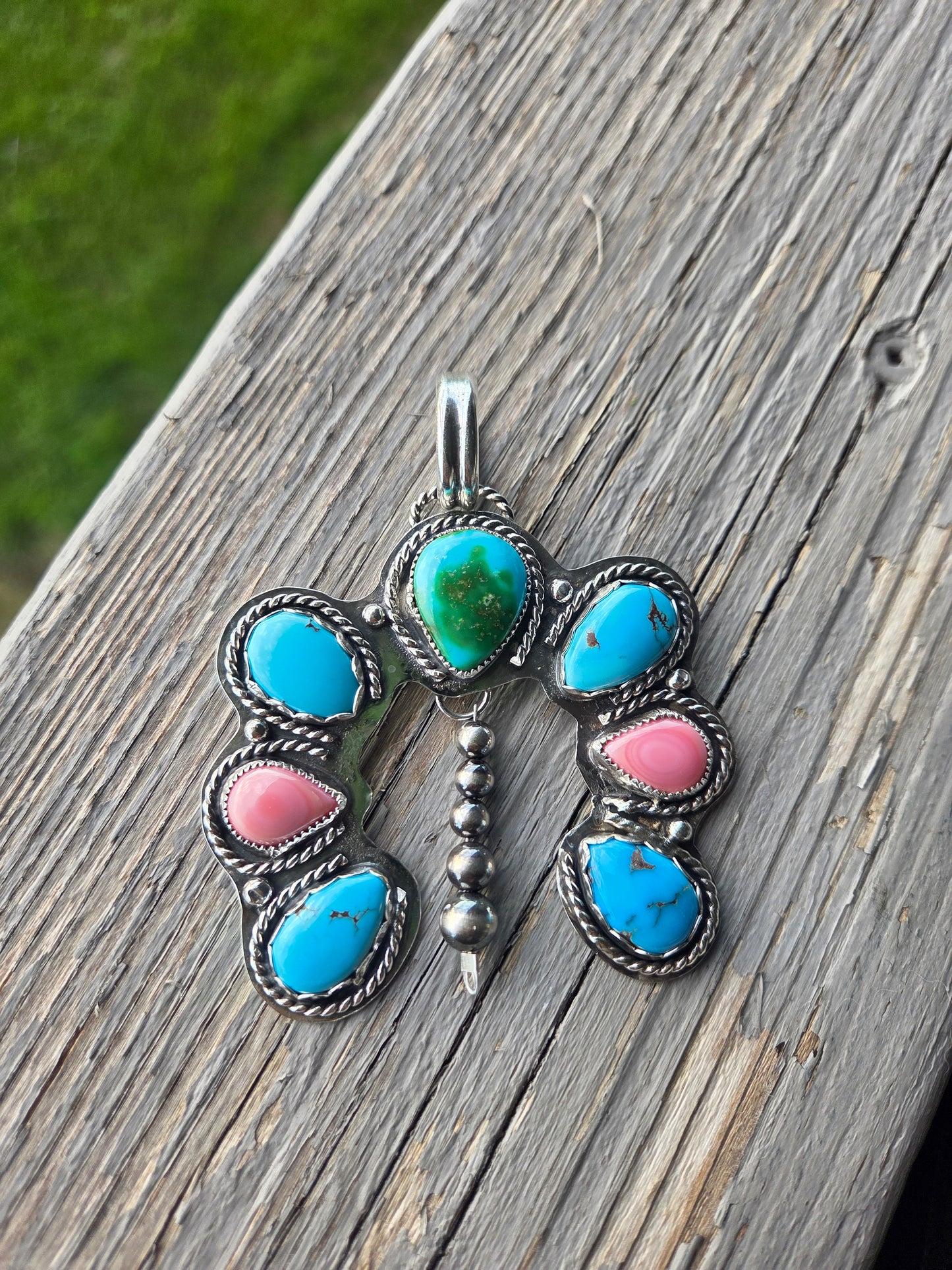 Sonoran & Egyptian Turquoise, Pink Conch Pendant.