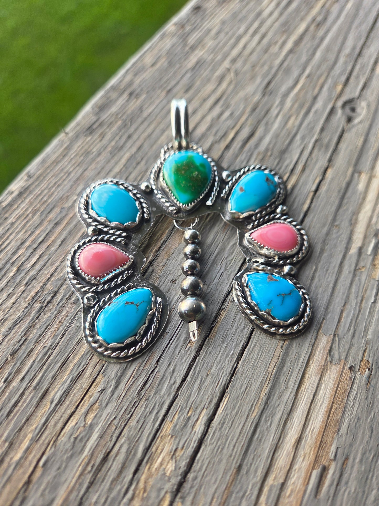 Sonoran & Egyptian Turquoise, Pink Conch Pendant.