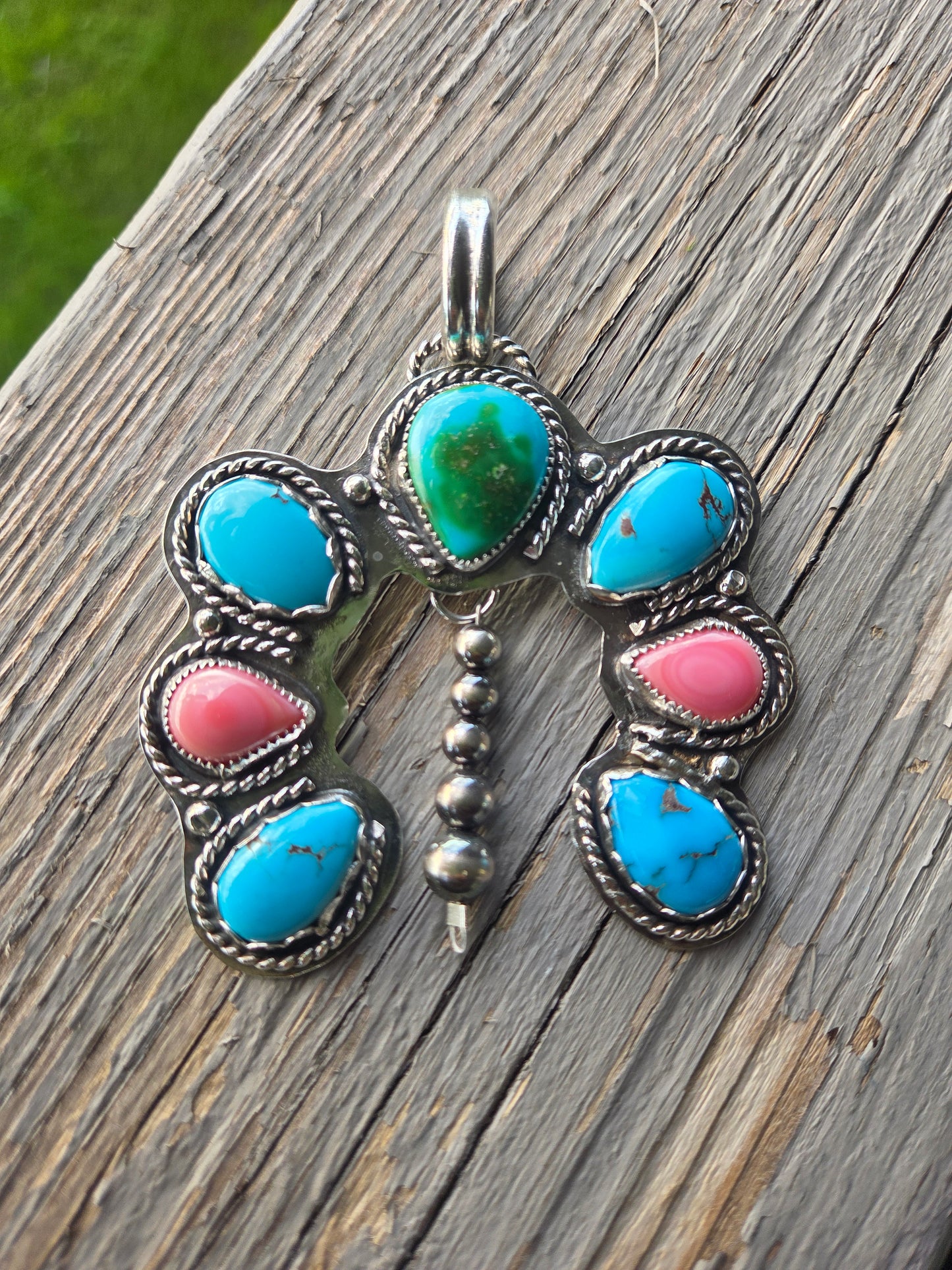 Sonoran & Egyptian Turquoise, Pink Conch Pendant.