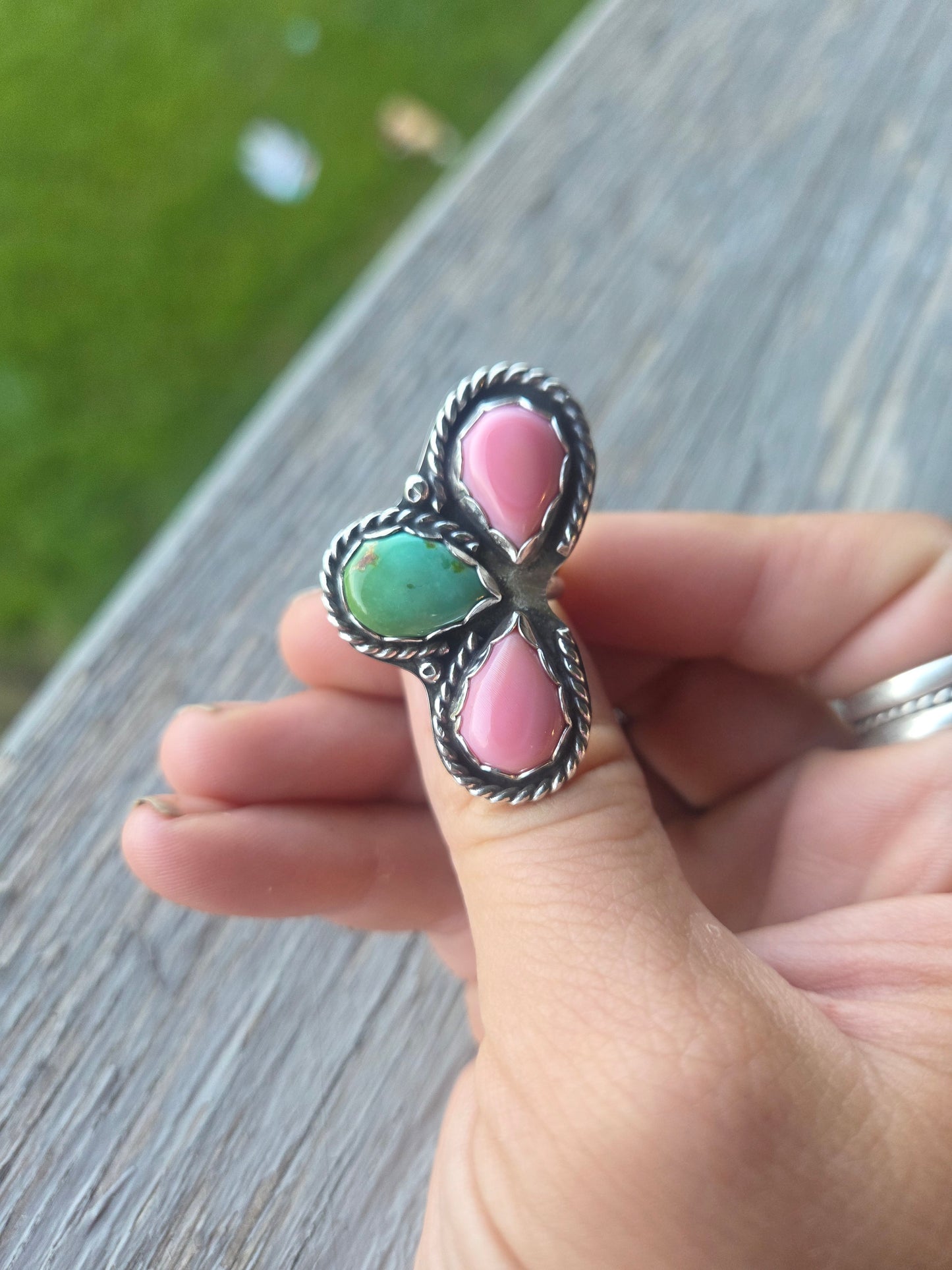 3 Stone • Pink Conch• Sonoran Turquoise Size 8