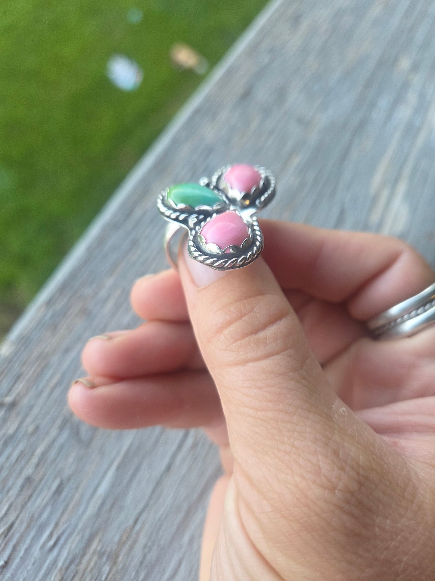 3 Stone • Pink Conch• Sonoran Turquoise Size 8