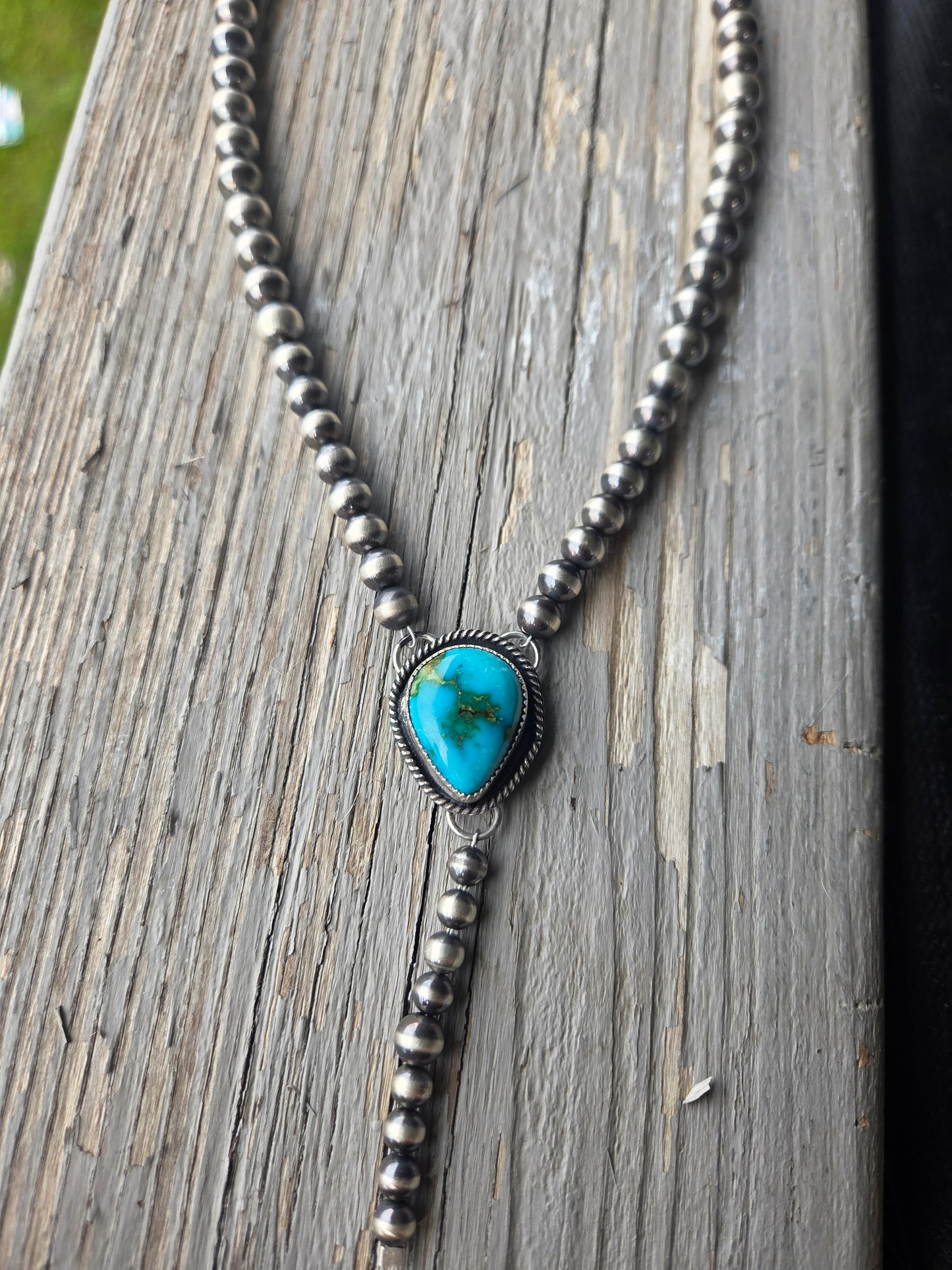 Sterling Silver Navajo Style Pearls • Sonoran Turquoise  16 inches