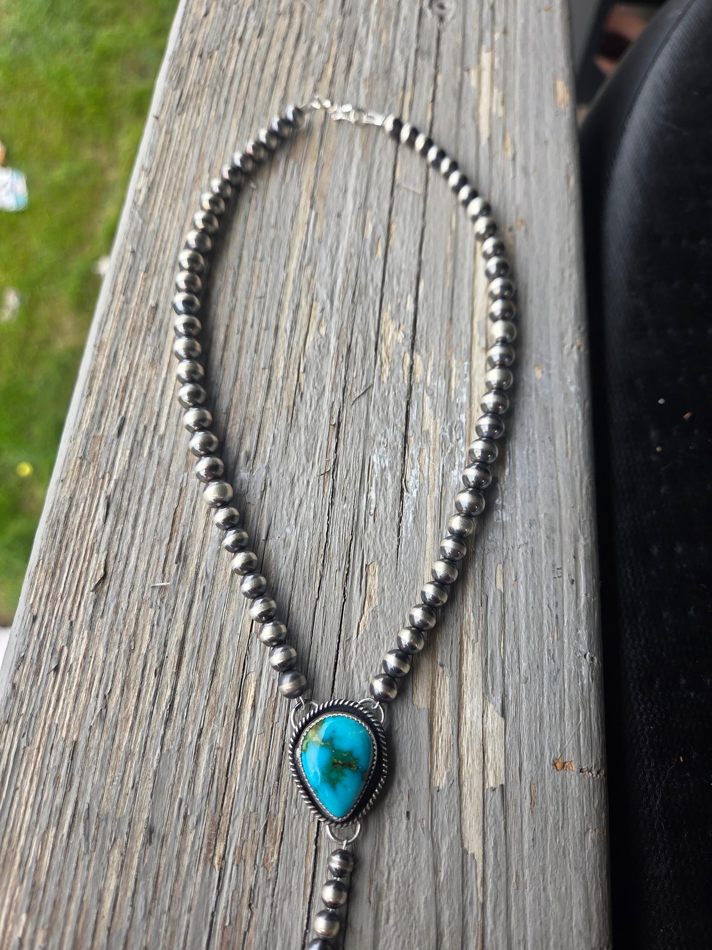 Sterling Silver Navajo Style Pearls • Sonoran Turquoise  16 inches