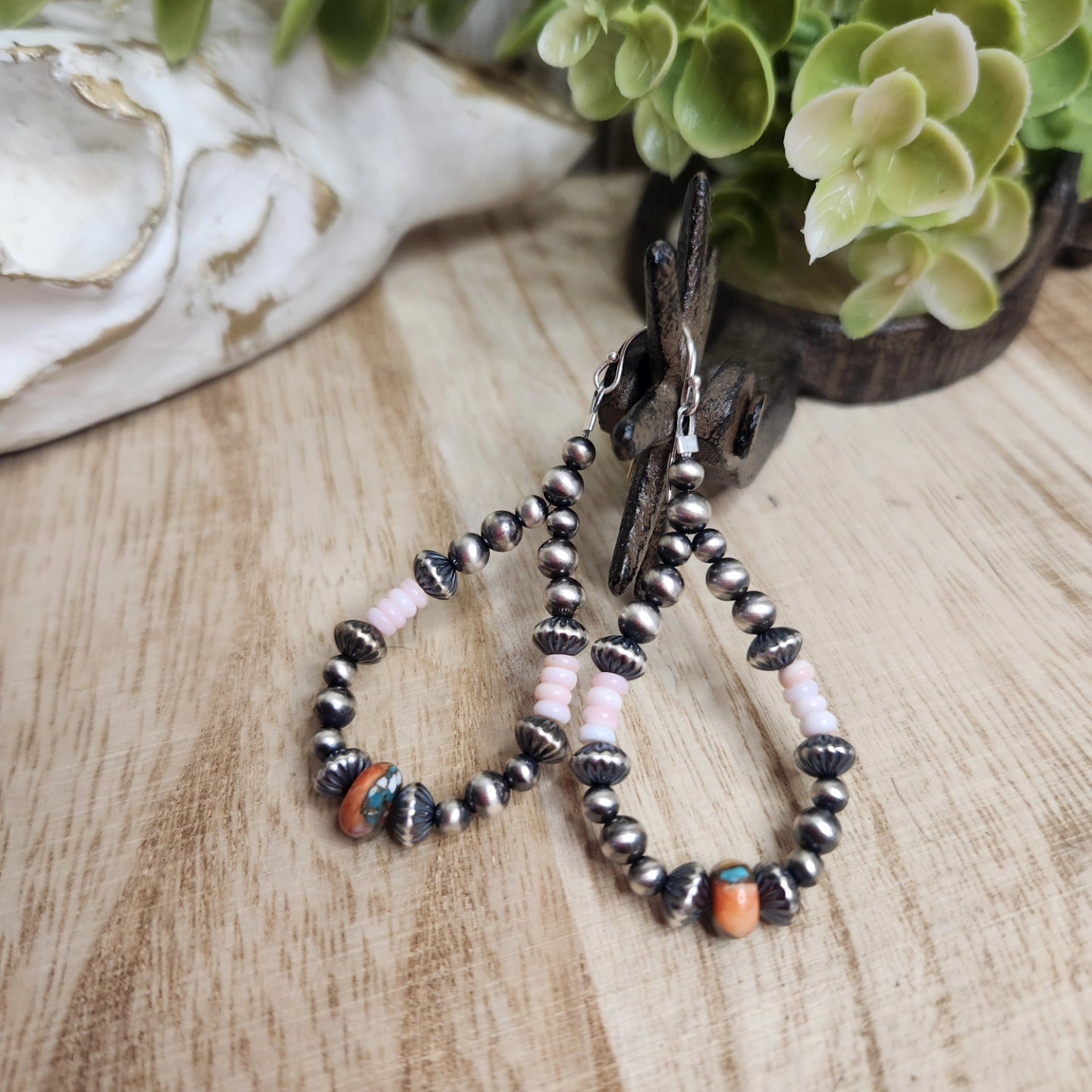 Pink Conch, Spiny Oyster Turquoise, & Sterling Silver Navajo Style Pearls