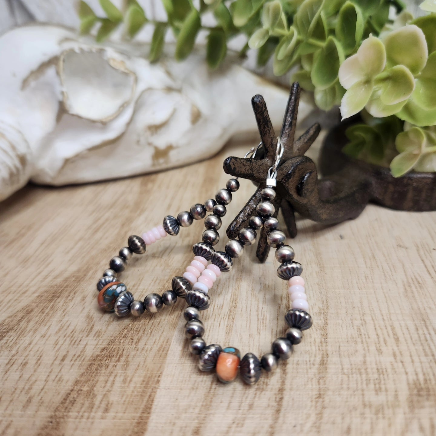 Pink Conch, Spiny Oyster Turquoise, & Sterling Silver Navajo Style Pearls