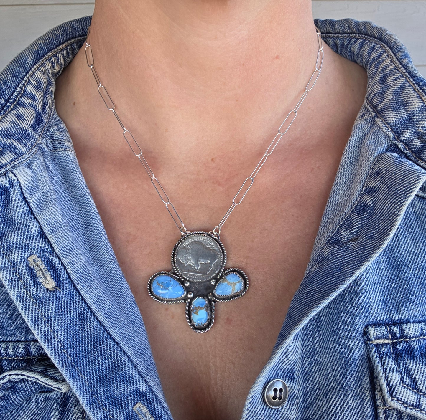 Buffalo Coin & Golden Hill Turquoise 18 inches