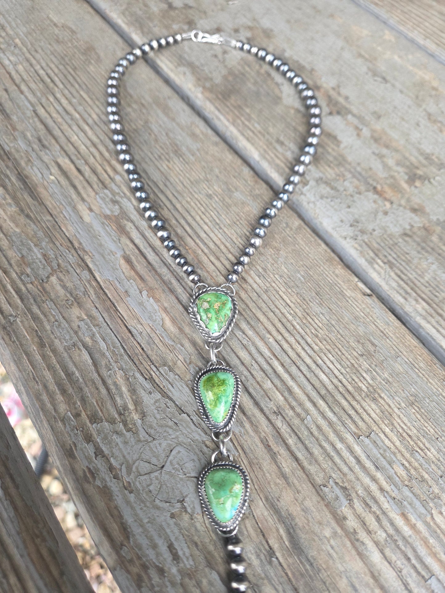 Sonoran Turquoise & Sterling Silver Navajo Style Pearl • 16 inches with 6 inch drop