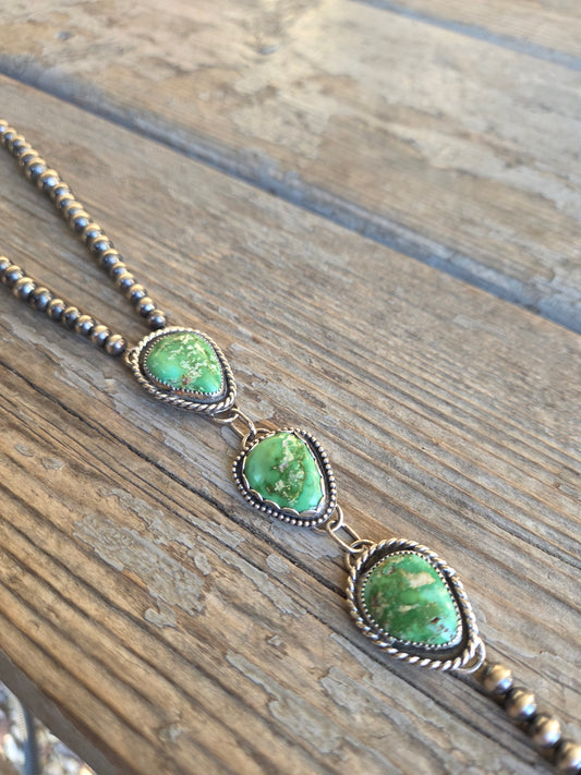 Sonoran Turquoise & Sterling Silver Navajo Style Pearl • 16 inches with 6 inch drop
