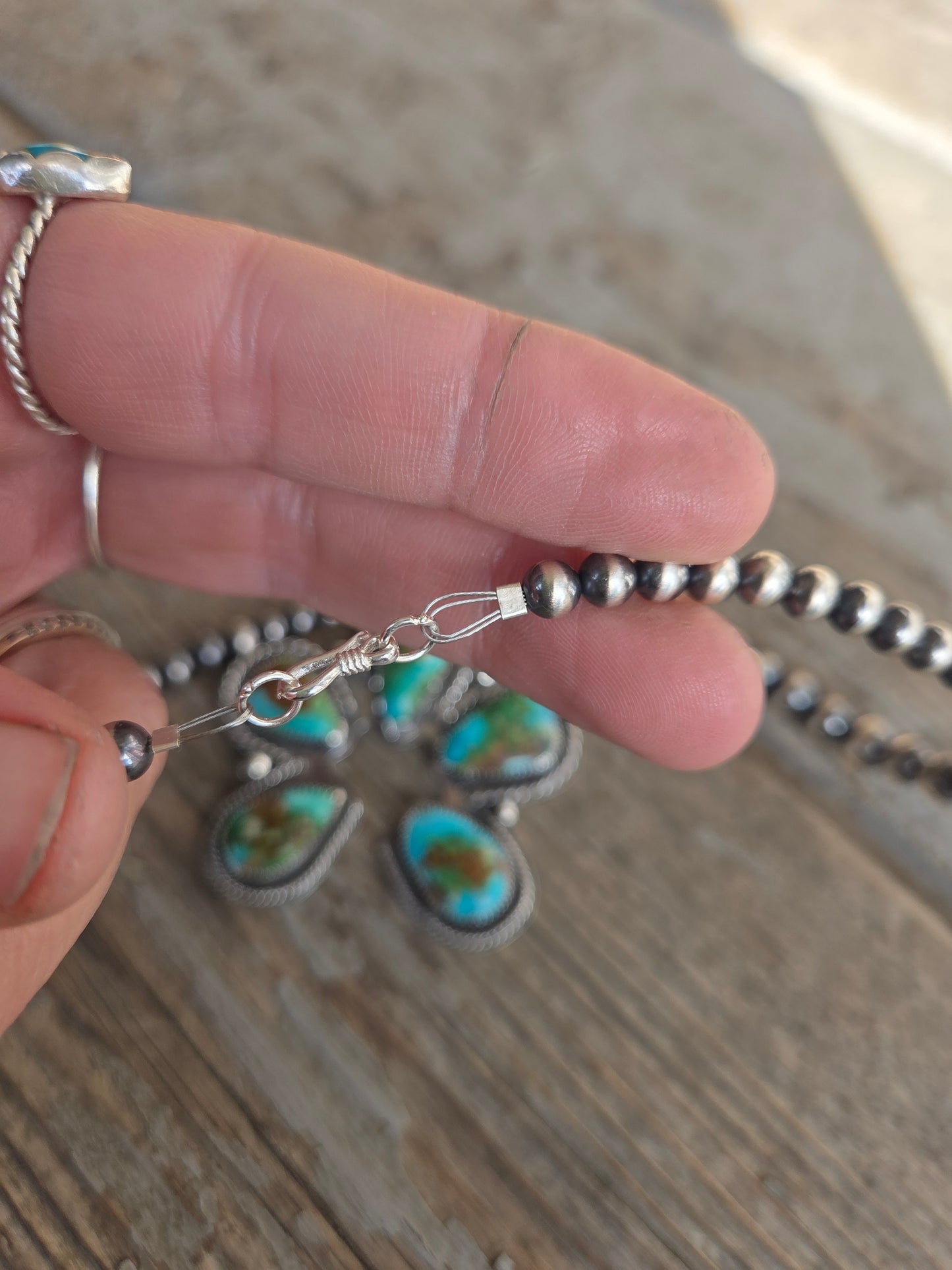 Sonoran Turquoise & Sterling Silver Navajo Style Pearls. 16 inches