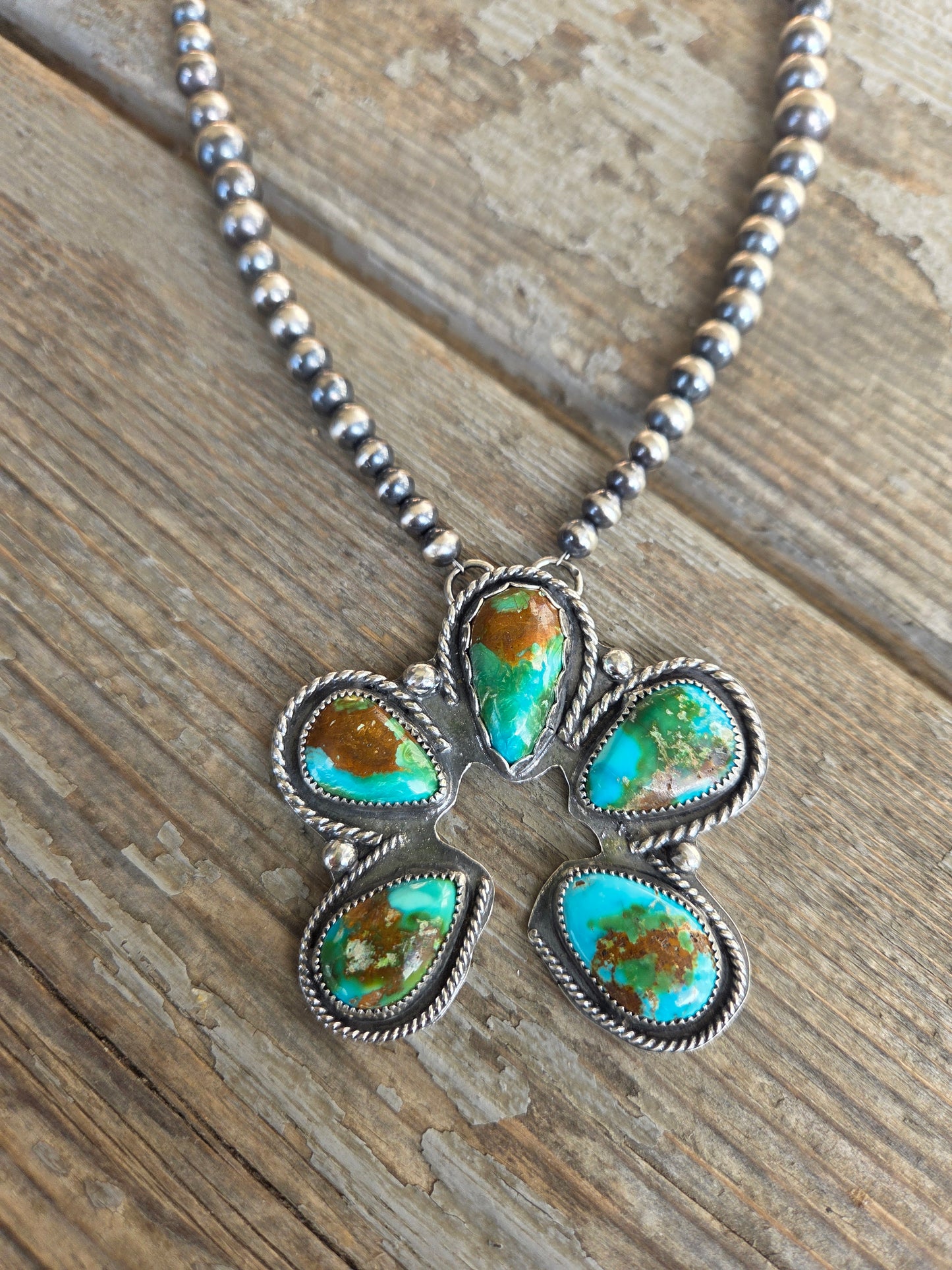 Sonoran Turquoise & Sterling Silver Navajo Style Pearls. 16 inches
