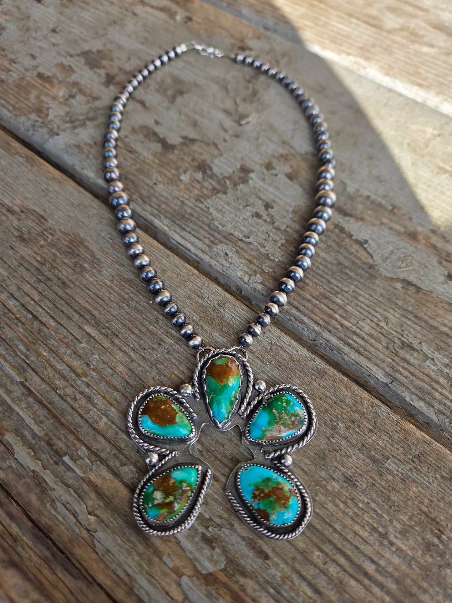 Sonoran Turquoise & Sterling Silver Navajo Style Pearls. 16 inches