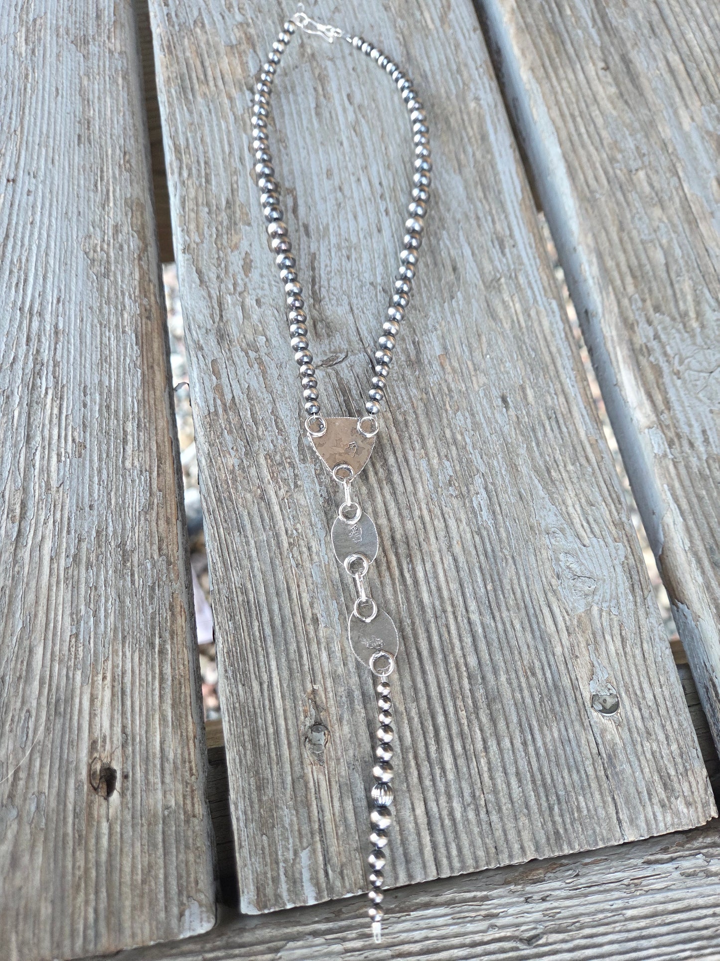 Lariet Golden Hill Turquoise & Sterling Silver Navajo Style Pearl • 16 inches with 6 inch drop