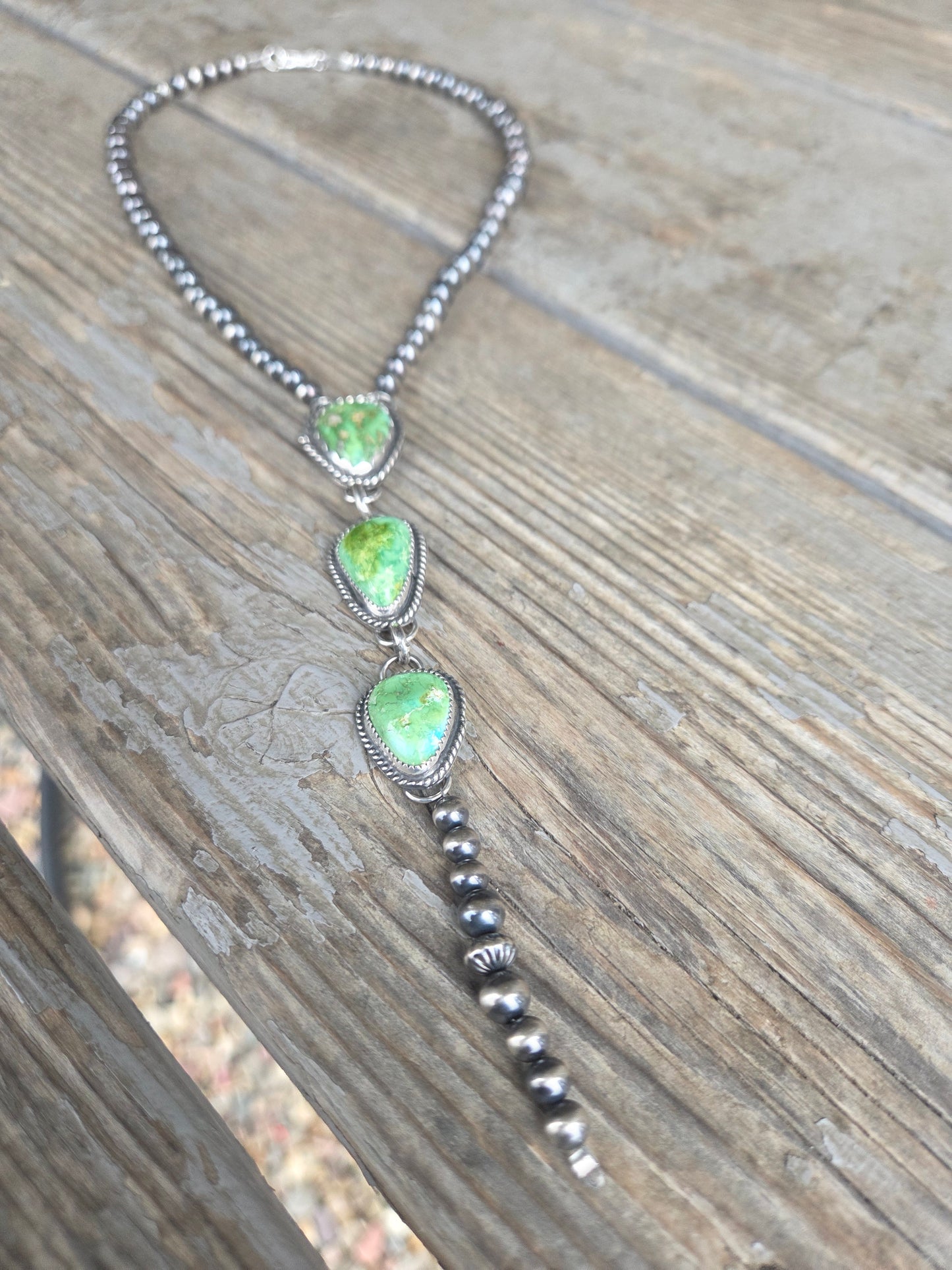 Sonoran Turquoise & Sterling Silver Navajo Style Pearl • 16 inches with 6 inch drop