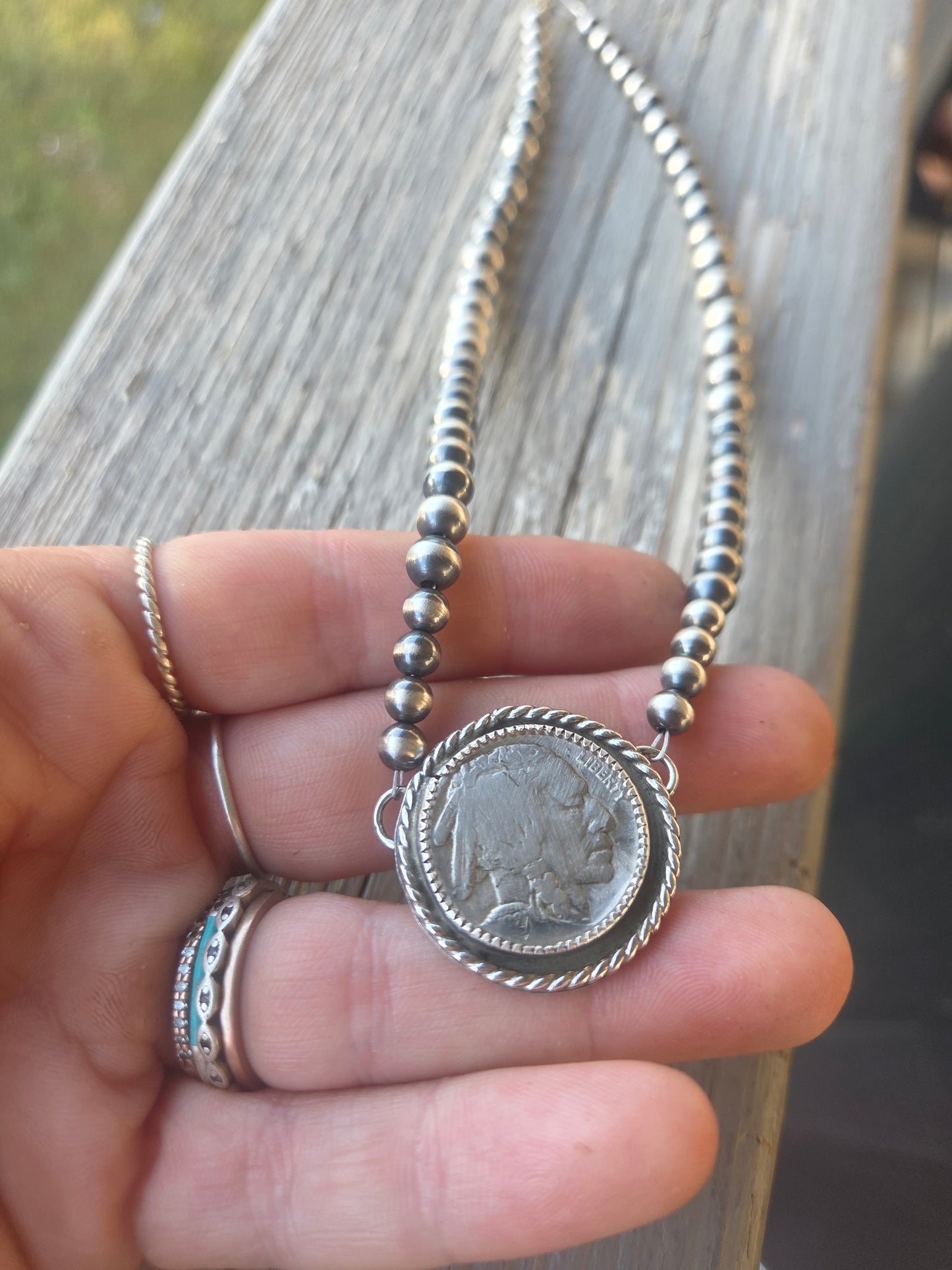 Native Coin• Sterling Silver Navajo Style Pearl