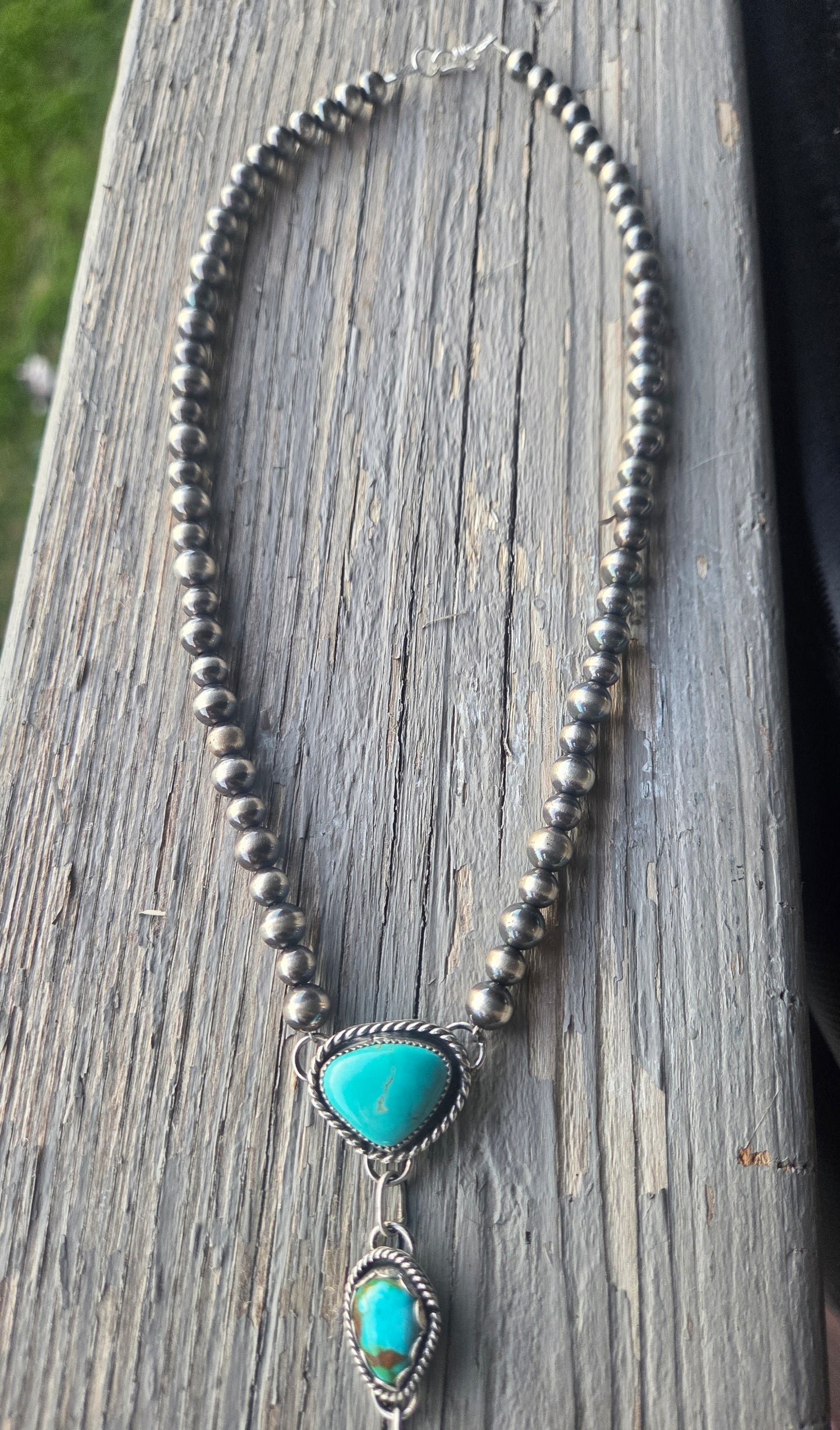 Sterling Silver Navajo Style Pearls • Sonoran • Chilean Turquoise  18 inches