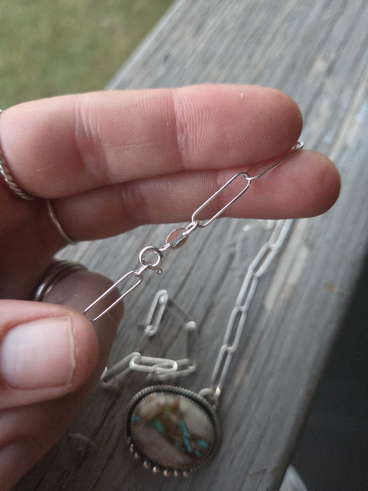 Boulder Turquoise on Paper Clip sterling Silver Chain