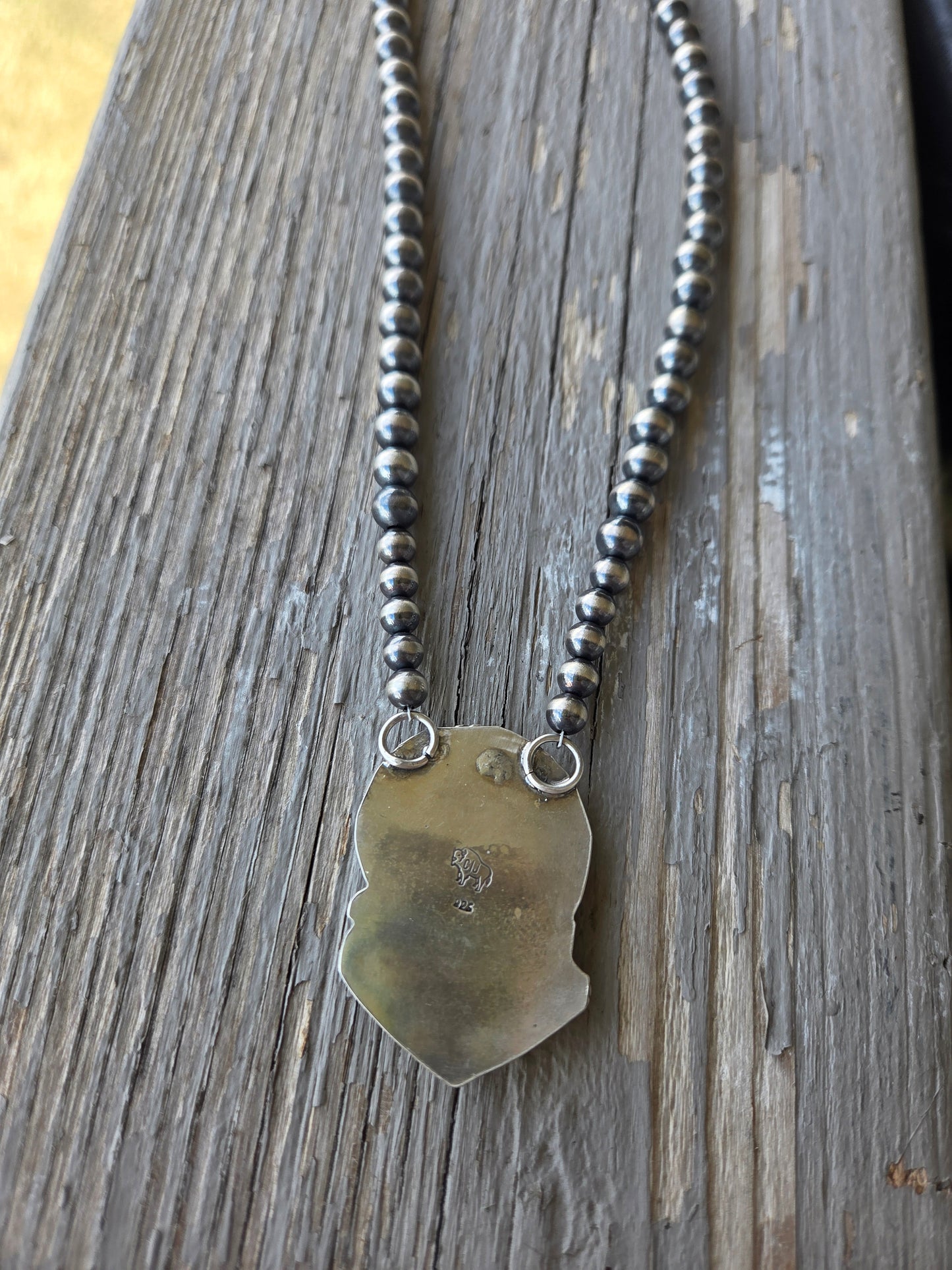 Buffalo Coin• Palomino • Sterling Silver Navajo Style Pearl 15.5 inches