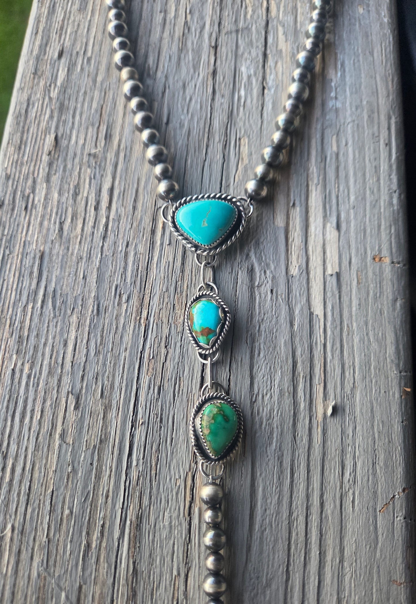 Sterling Silver Navajo Style Pearls • Sonoran • Chilean Turquoise  18 inches