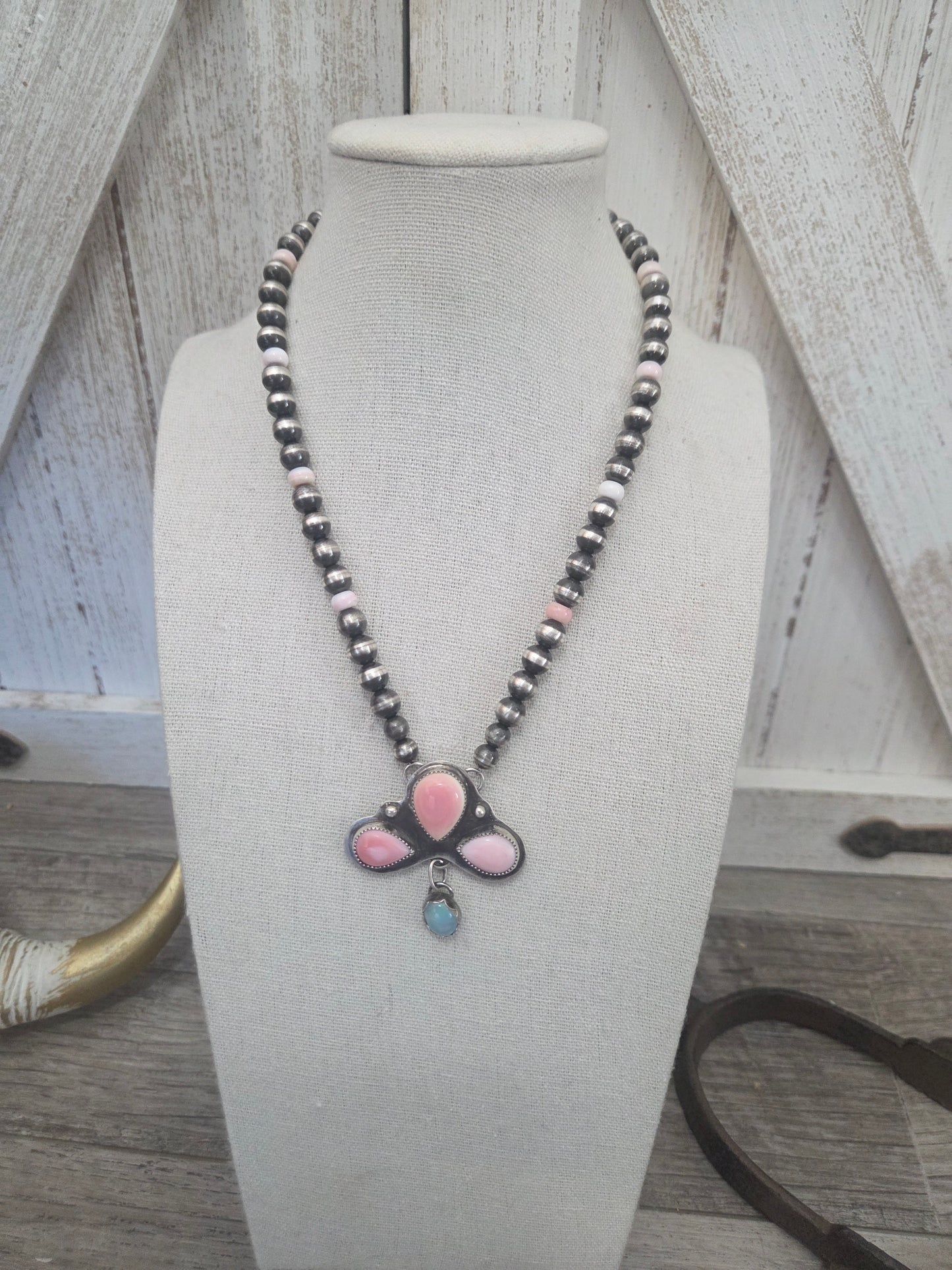 Pink Conch & Opal Sterling Navajo Style Pearls