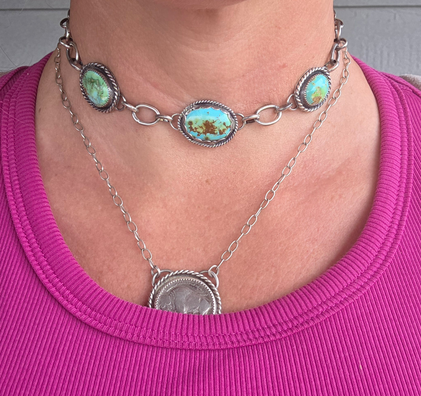 Choker chain link• Sonoran Turquoise • 15 inches