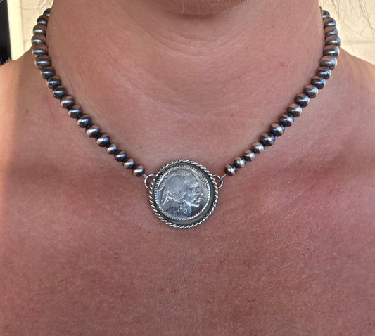 Native Coin• Sterling Silver Navajo Style Pearl
