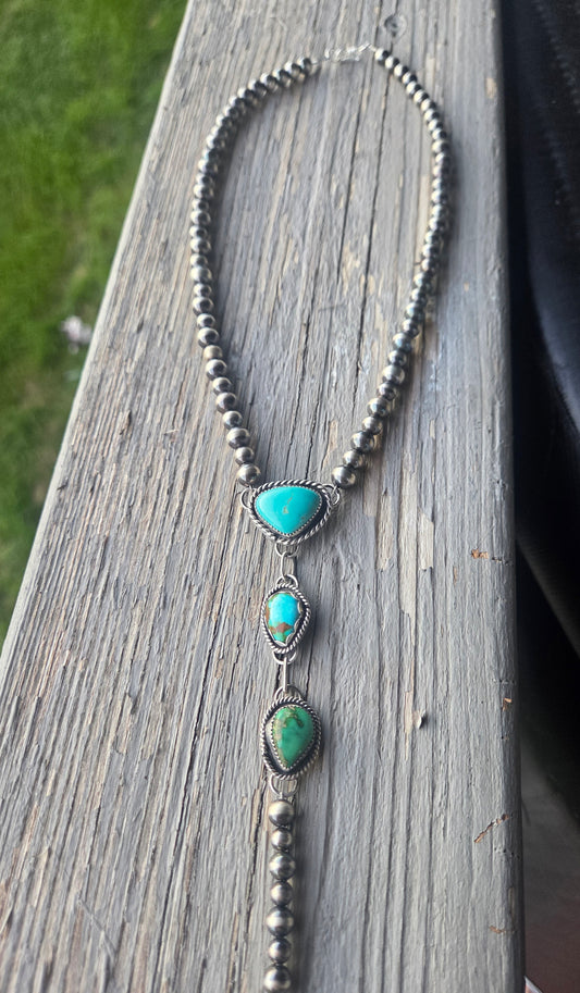 Sterling Silver Navajo Style Pearls • Sonoran • Chilean Turquoise  18 inches