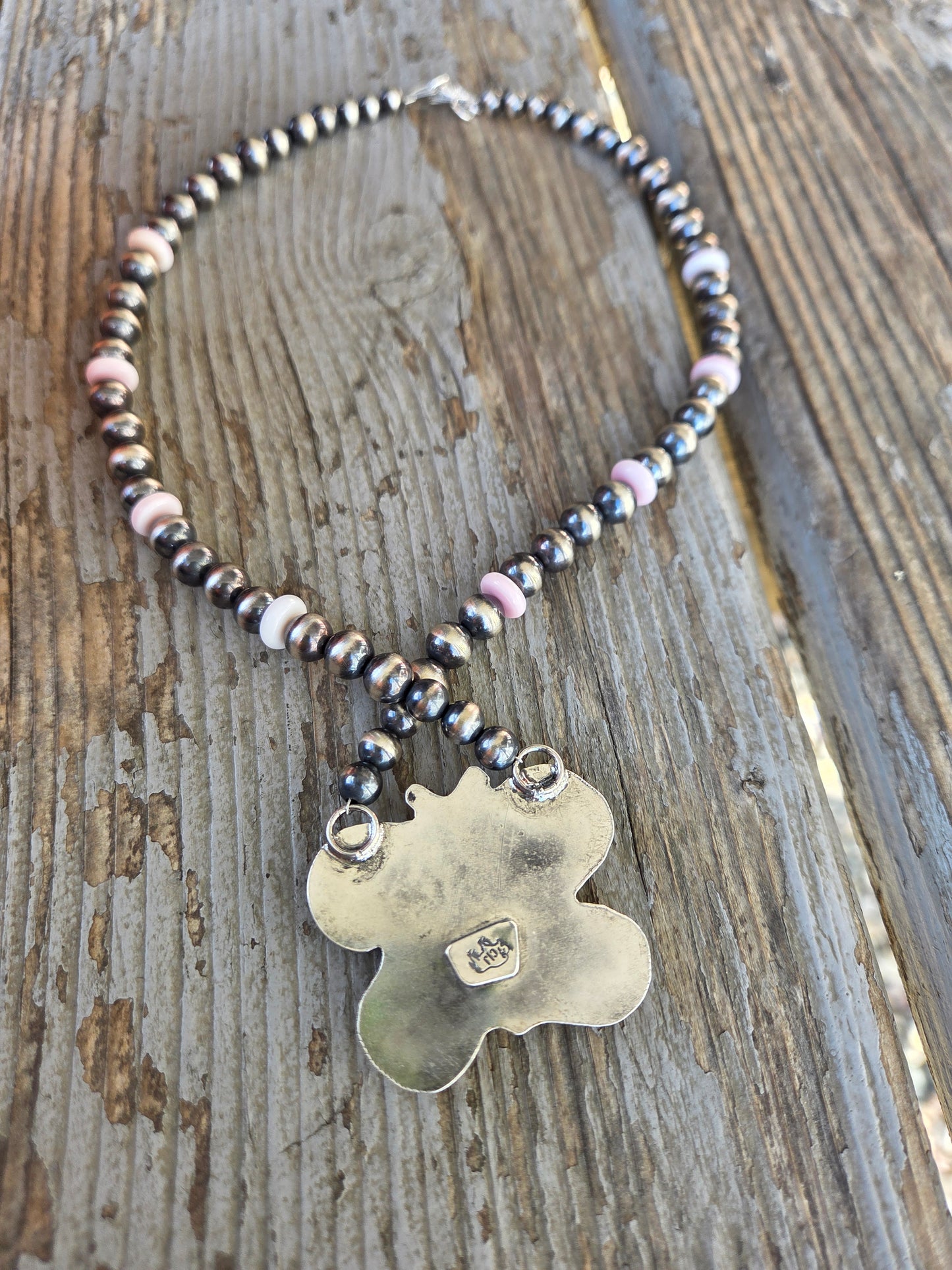 Pink & Sonoran Turquoise. Sterling and Pink Conch Stone beads. 17.5 inches