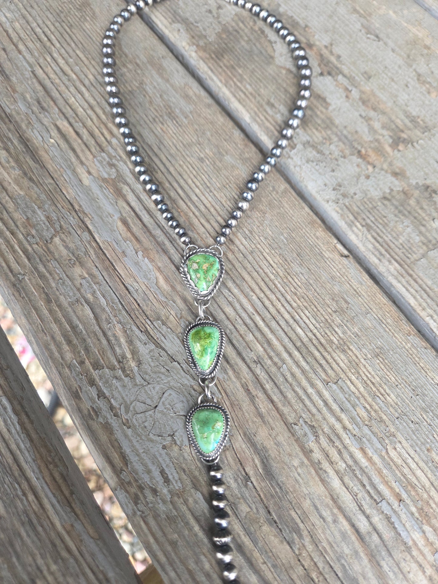 Sonoran Turquoise & Sterling Silver Navajo Style Pearl • 16 inches with 6 inch drop